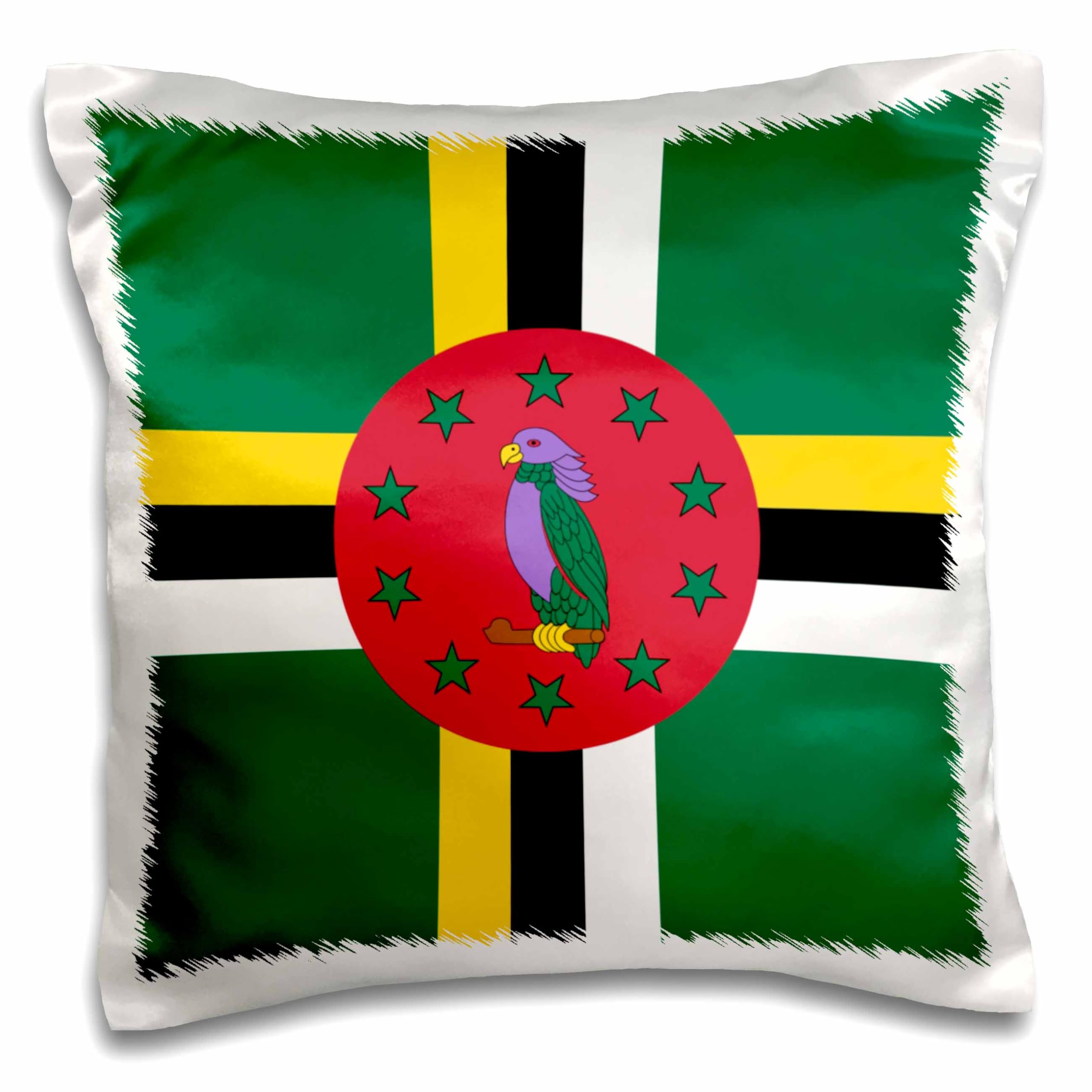 3dRose Dominican Flag Green Pillow Case 16x16 Inches - Dominica Caribbean Island National Bird Sisserou Parrot Design - Perfect for Home Decor, Dorm Room & Gift Giving