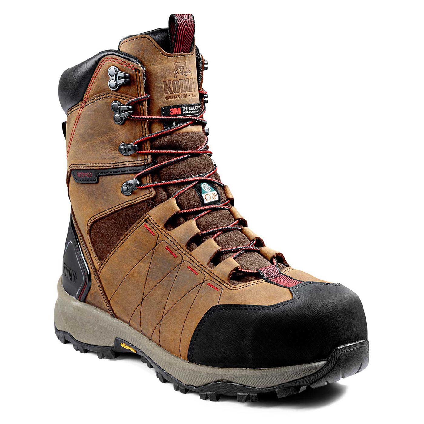 Kodiak Ice Conqueror Men's 8 Composite Toe Work Boots with Vibram® Arctic Grip® - Slip Resistant, Waterproof, Insulated Winter Work Boots for Construction & Outdoor Jobs (Brown, KD0A4TGDBRN) - Ideal for Snowy Terrains, Icy Conditions & Cold Weather Work Environments