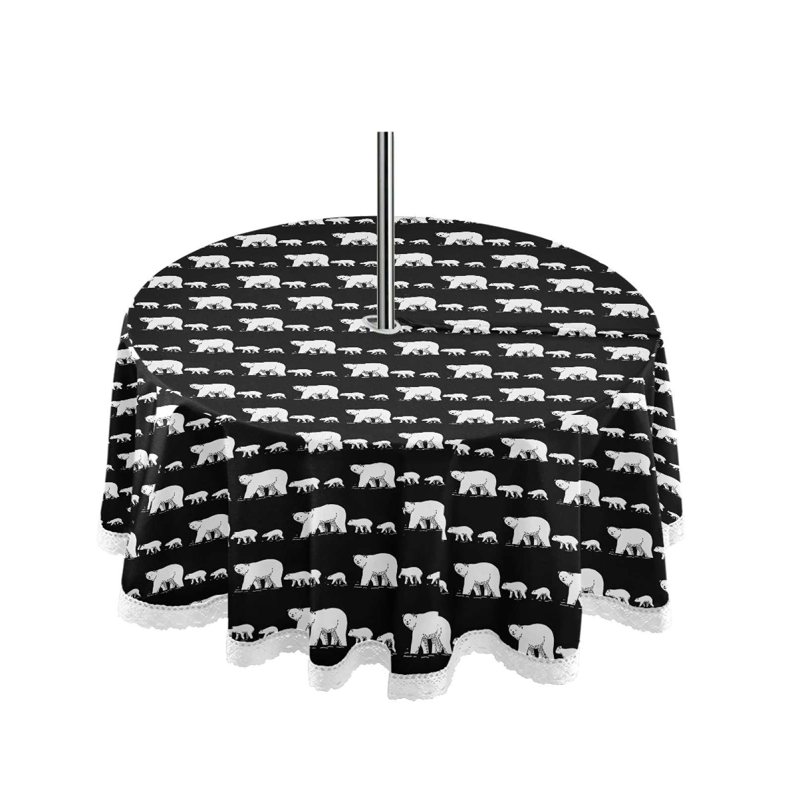 **Polar Bear Family Outdoor Tablecloth with Umbrella Hole & Zipper – Waterproof Picnic Table Cover for Spring Summer – Machine Washable for Patio, Garden, Party & BBQ Decor**    *(Perfect for outdoor gatherings, beach picnics, backyard parties, and cozy garden dinners!)*