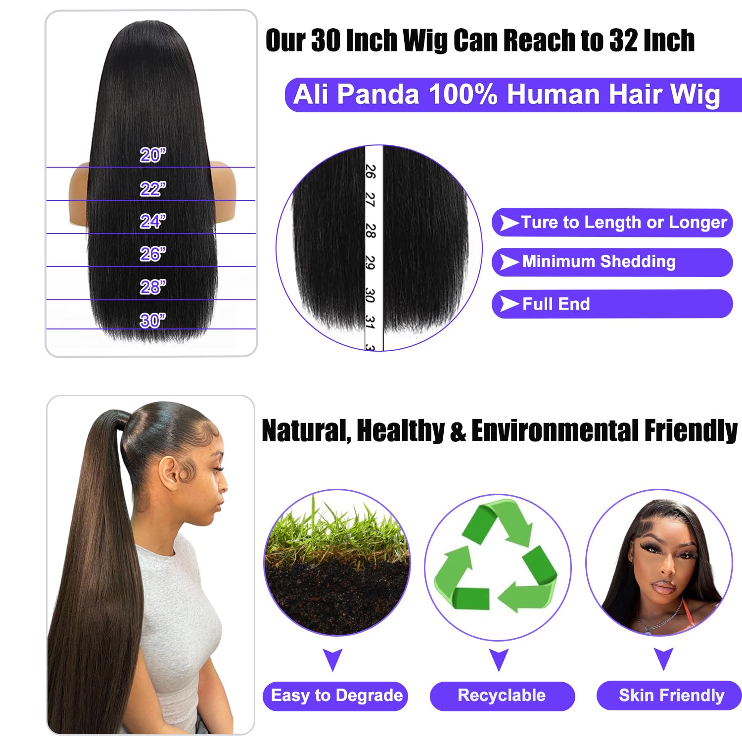 ALI PANDA 250% Density 30 Inch 13x6 HD Lace Front Wig - 100% Human Hair Straight Glueless Wig with Pre-Plucked Hairline & Baby Hair for Black Women | Perfect for Daily Wear, Special Occasions & Protective Styling