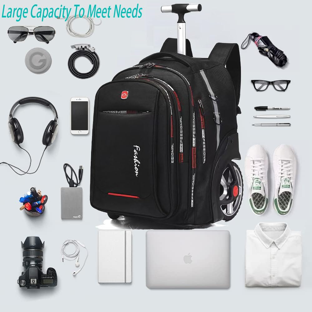 22 Inch Rolling Backpack with Wheels - 55L Large Capacity Waterproof Wheeled Backpack for Travel, School & Commuting - Fits 15.6 Inch Laptop - Durable Large Wheels for Smooth Mobility - Perfect for Airports, College Campuses & Business Trips