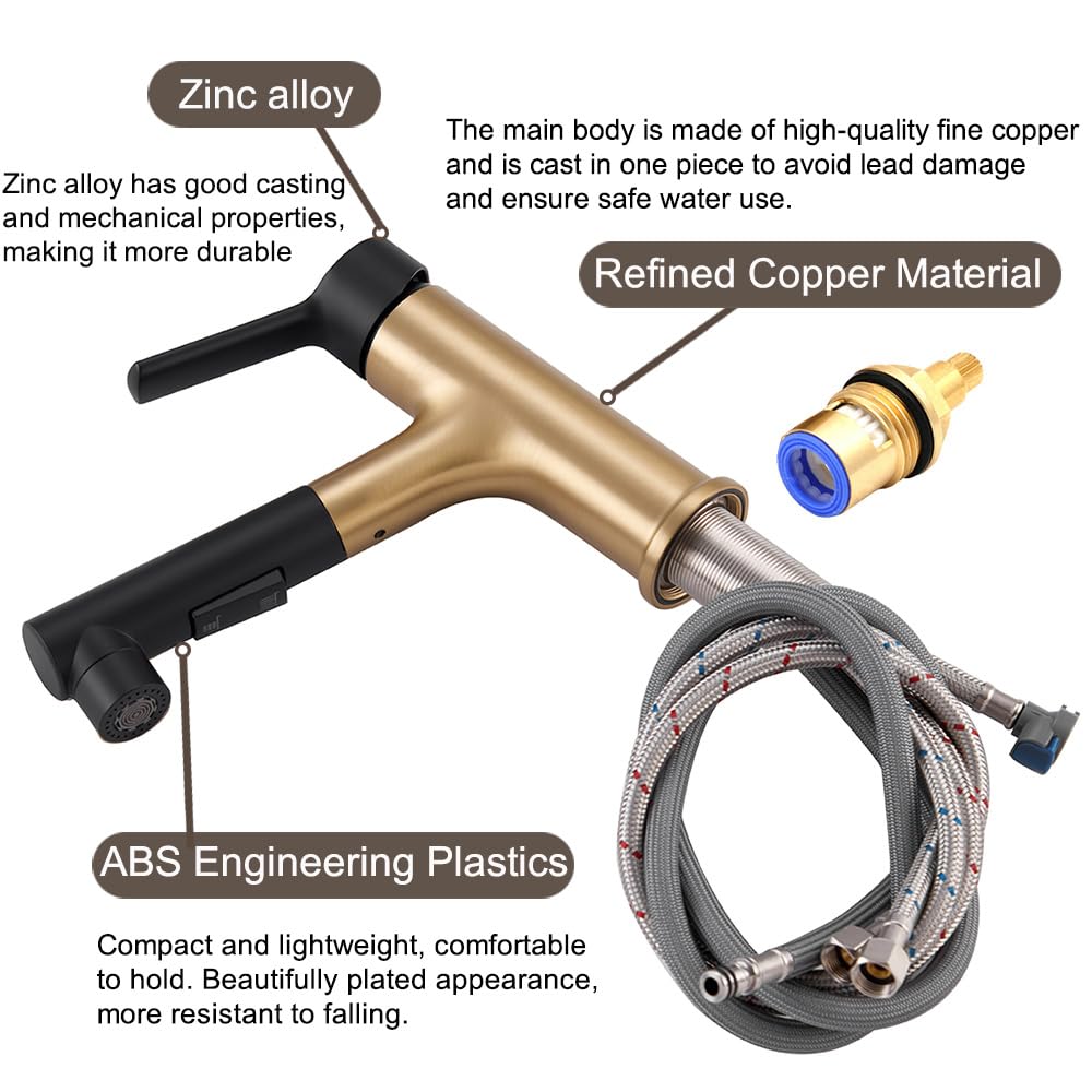 Black Single Handle Brass Bathroom Sink Faucet with Pull-Out Sprayer - 3 Water Flow Modes for Hot & Cold Water - Perfect for Vanity, Basin, and Modern Bathroom Renovations
