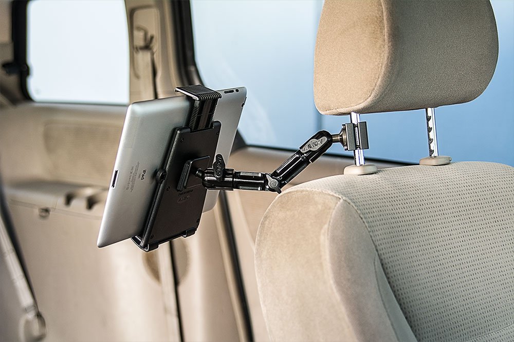 Arkon Heavy Duty Tablet Car Headrest Mount - Adjustable Multi-Angle Arm for iPad Pro, iPad Air, iPad 4/3/2 (Black) | Perfect for Road Trips, Kids Entertainment & Hands-Free Viewing