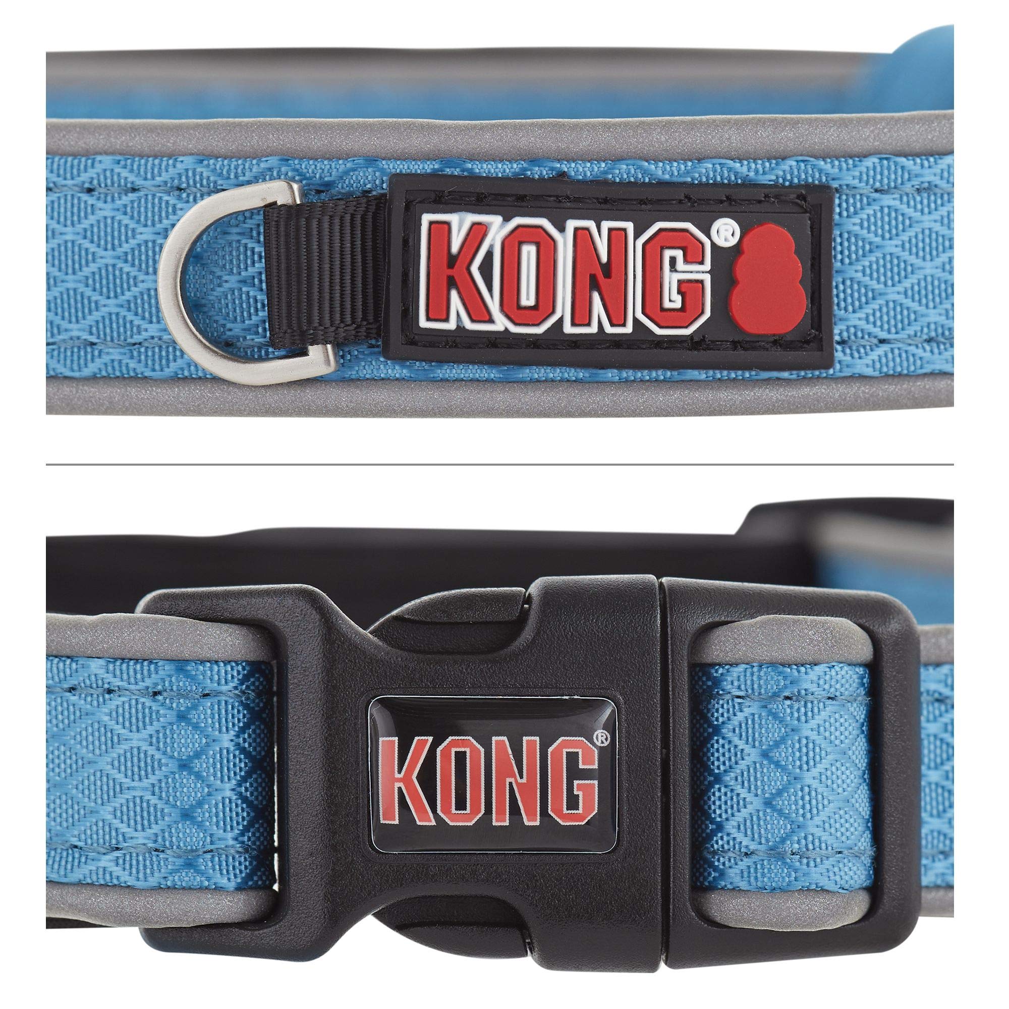 Premium Reflective Neoprene Padded Dog Collar by KONG - Durable & Comfortable for Small Medium Large Dogs - Perfect for Night Walks, Hiking & Outdoor Adventures