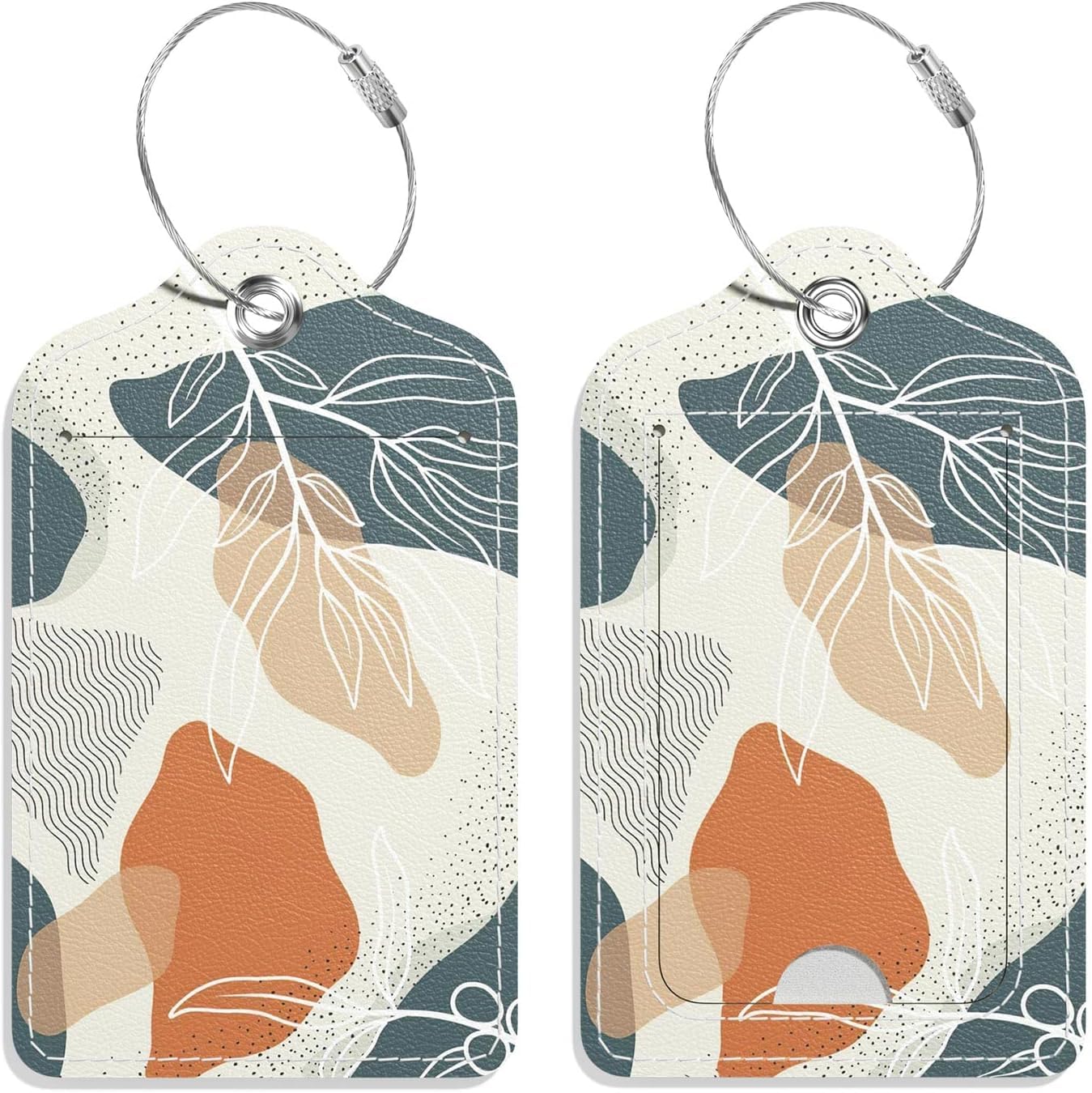 2 Pack PU Leather Luggage Tags for Suitcases & Backpacks - Travel ID Tags with Privacy Flap, Metal Loop & Boho Leaf Design - Perfect for Cruise, Airplane & Business Trips (Ideal for Women & Men)