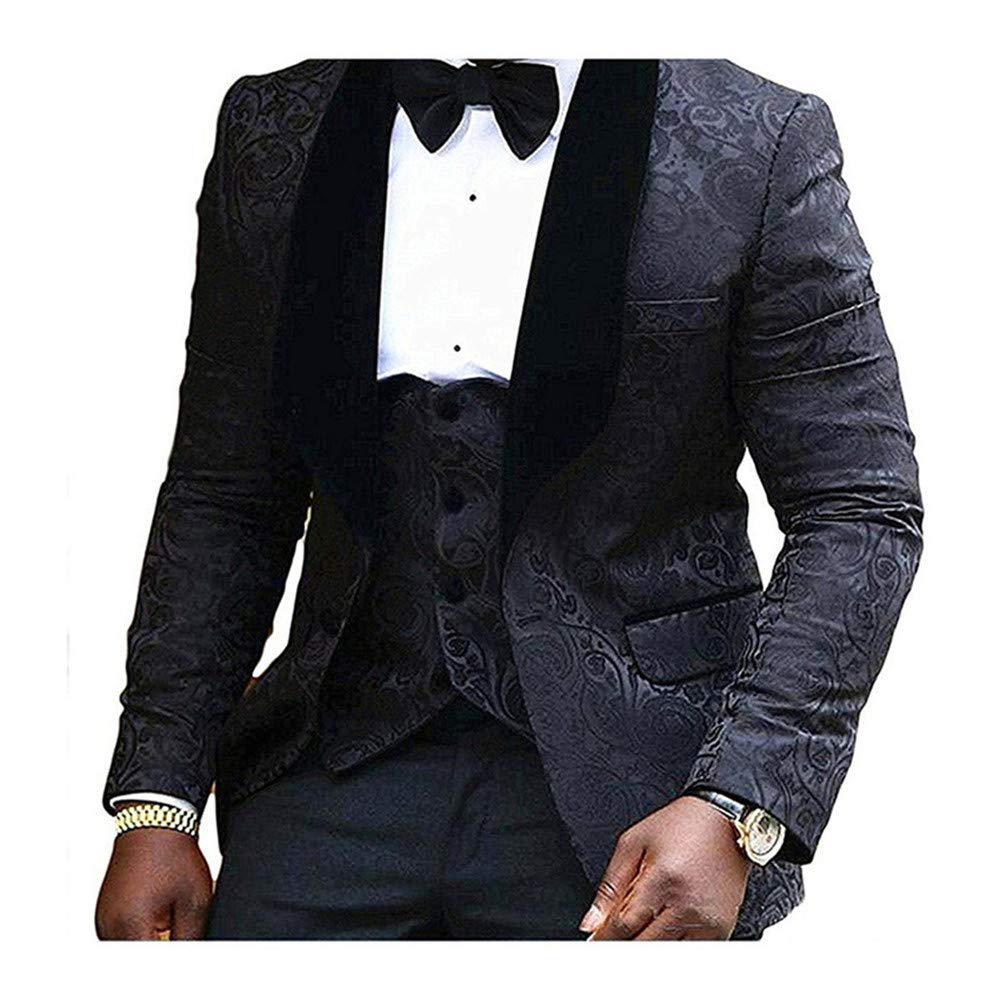 Stylish Paisley Floral Jacquard Shawl Lapel Slim Fit 3-Piece Wedding Suit Set for Men | Tuxedo Blazer, Vest & Pants | Perfect for Groom, Prom, Stage Performances & Formal Events