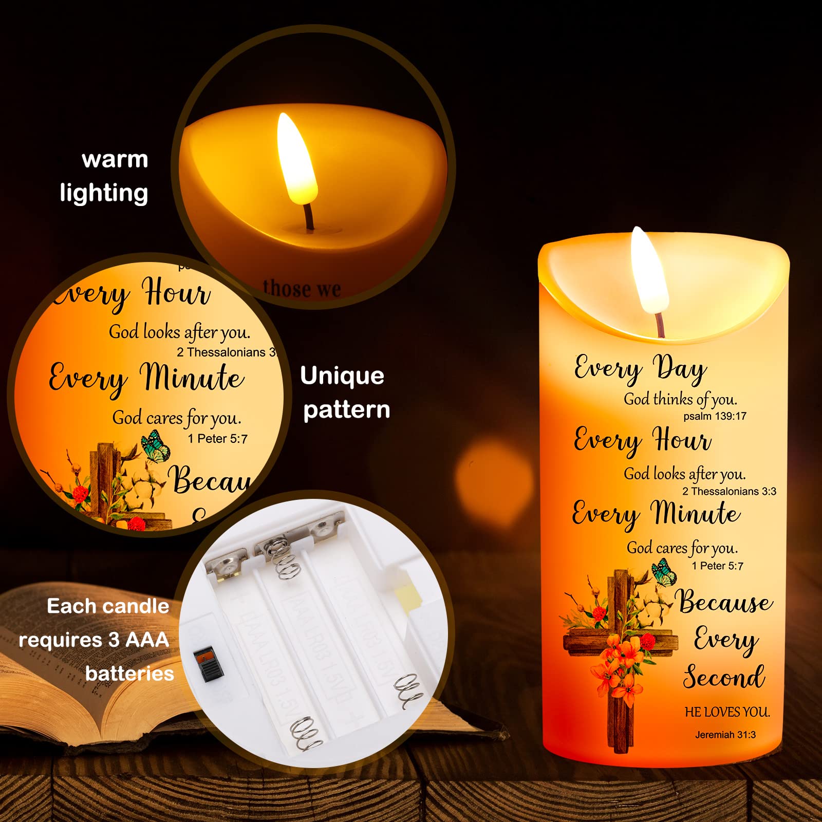 Gerrii LED Flameless Candles with Bible Verses - Christian Gifts for Women - Perfect for Christmas & Prayer