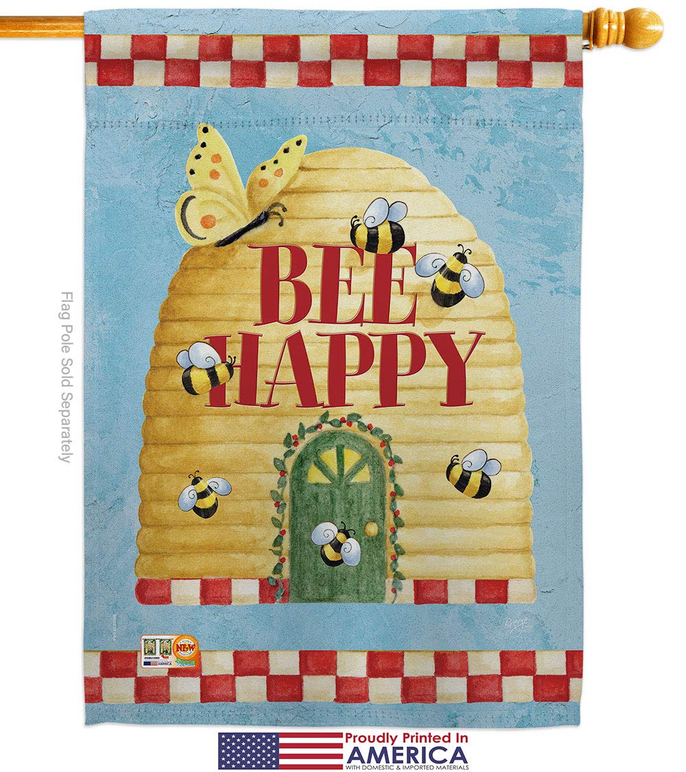 Bee Happy Hive Garden House Flags Kit - Spring Butterfly Ladybugs Dragonfly Decor - Natural Wildlife Yard Banner Gift (28x40 Inches) Made in USA - Perfect for Spring Gardens, Outdoor Decor & Wildlife Lovers