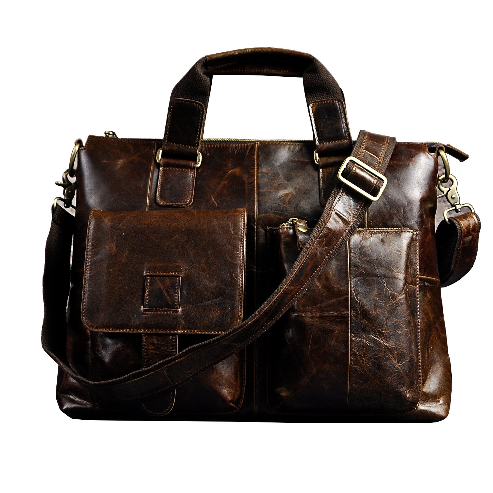 Le'aokuu Genuine Leather Cowhide Briefcase - 15.6 Inch Laptop Messenger Bag for Men (Coffee Brown) - Professional Business Attache Case for Work, Office & Travel