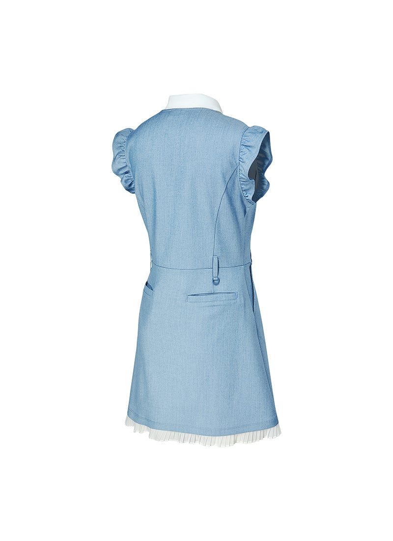 Stylish Denim-Like Ruffle Flare Dress for Women - Vintage Inspired High Waist A-Line Midi Dress - Perfect for Casual Outings, Date Nights & Summer Vacations