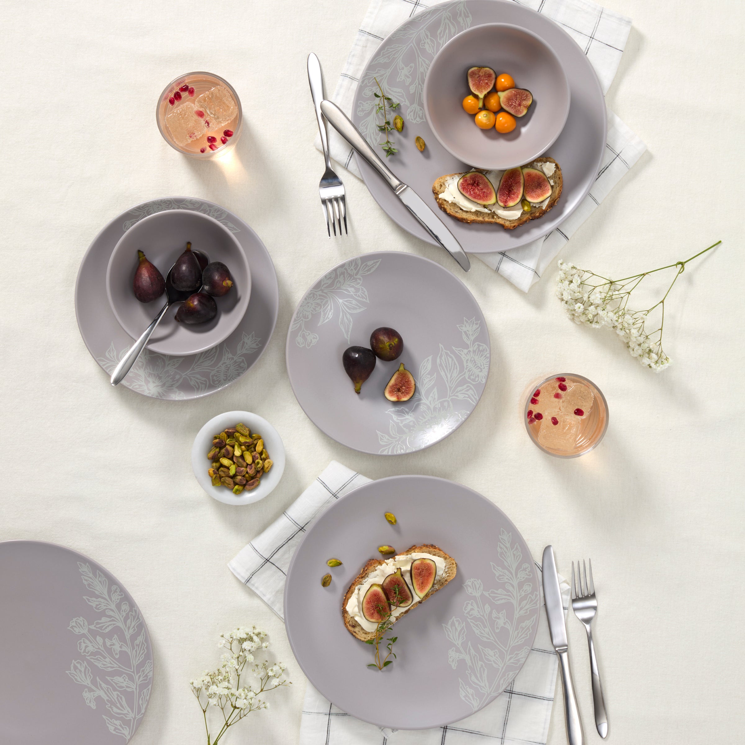 Roseto Pumice 12-Piece Stoneware Dinnerware Set - Elegant Porcelain Plates, Bowls & Mugs for Everyday Dining, Entertaining & Restaurant Use