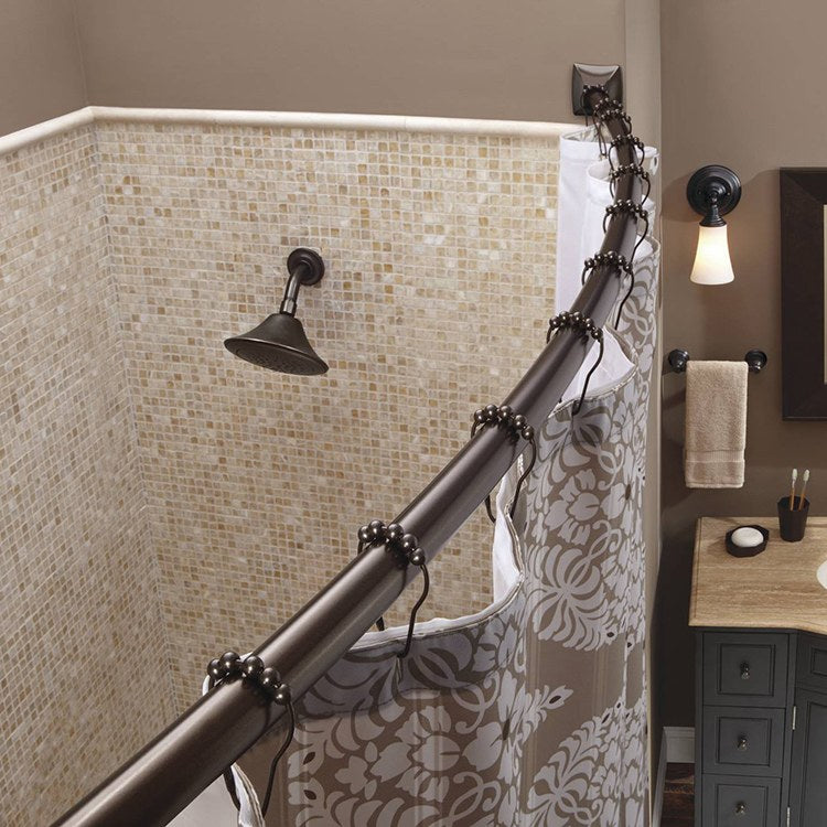 Adjustable Length Curved Stainless Steel Shower Rod with Concealed Mount Flanges - Rustproof Bathroom Tension Rod for Bathtub & Shower Enclosure - Perfect for Small Spaces and Modern Bathroom Designs