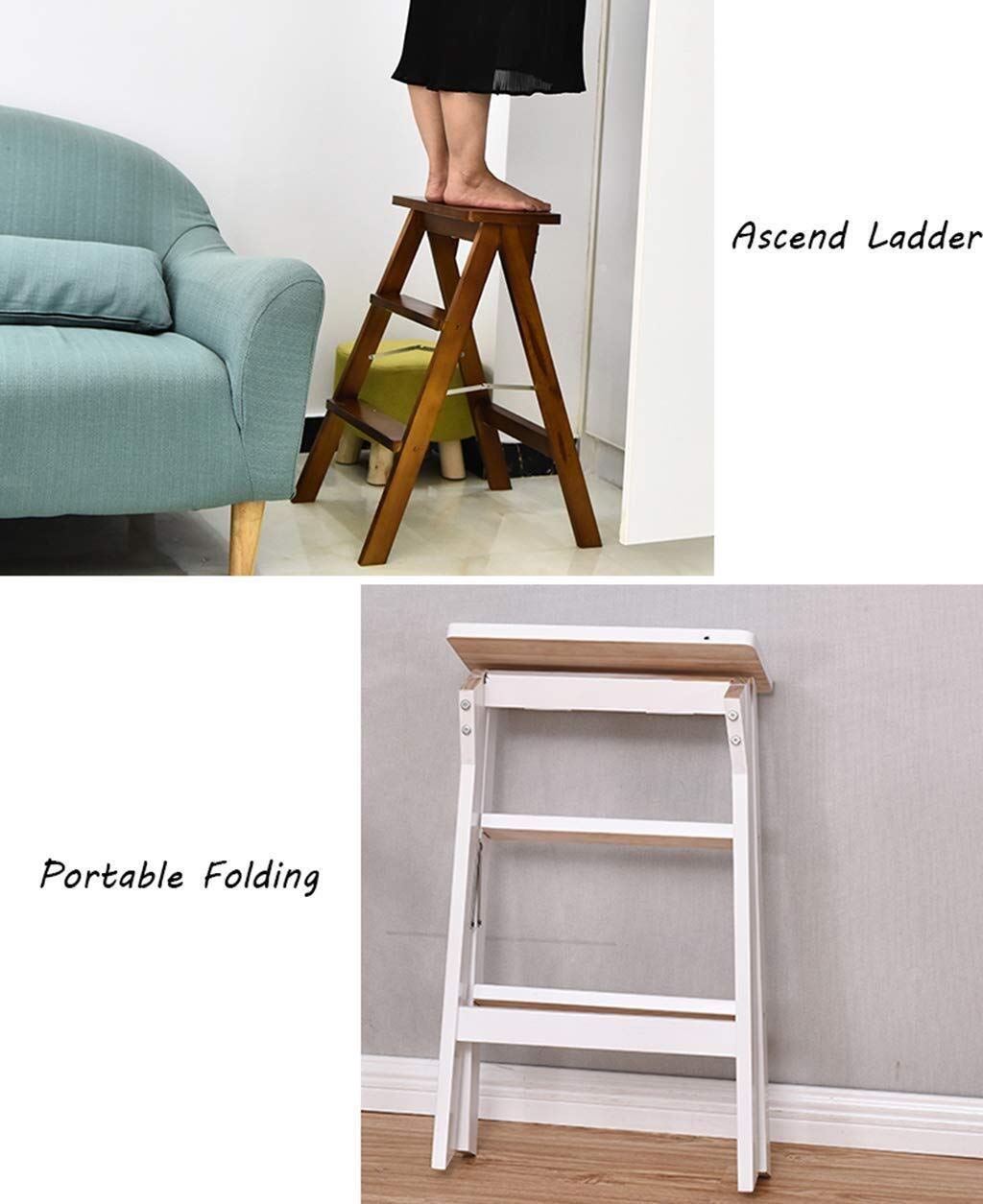 DASHADAO 3-Step Wooden Folding Step Stool for Home, Kitchen, Indoor Use - Solid Wood Compact Ladder Stool for Kids & Adults - Perfect for Reaching High Shelves, Cabinets, and Storage Spaces