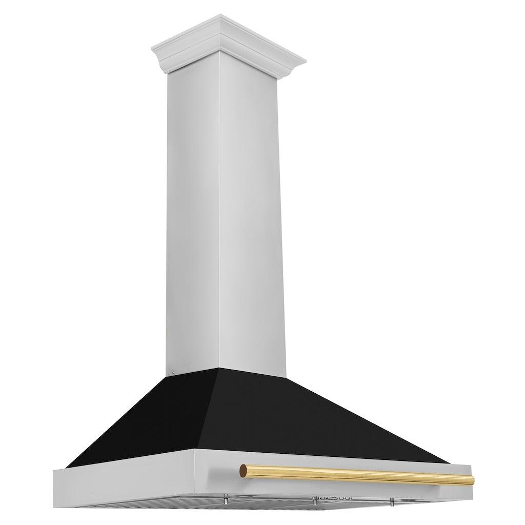 ZLINE KB4STZ BLM G Autograph Edition Convertible Stainless Steel Range Hood - Black Matte Shell with Polished Gold Handle | Professional Kitchen Ventilation for Modern Homes