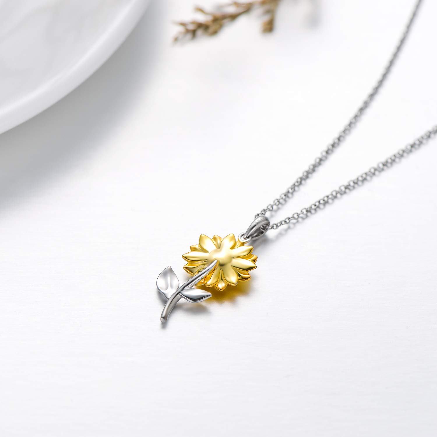 14K Real Gold Sunflower Necklace for Women - You Are My Sunshine Gold Pendant with Crystal, Birthday Anniversary Gift for Mom Wife Girlfriend (16