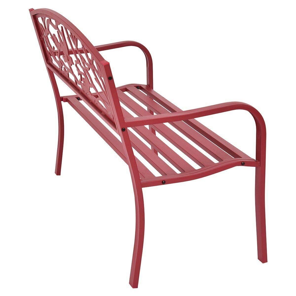 MAREEYA SHOP Cast Iron Garden Bench - Outdoor Patio Furniture for Yard, Park & Porch - Durable Red Metal Chair for Relaxing in Backyard, Garden or Outdoor Spaces