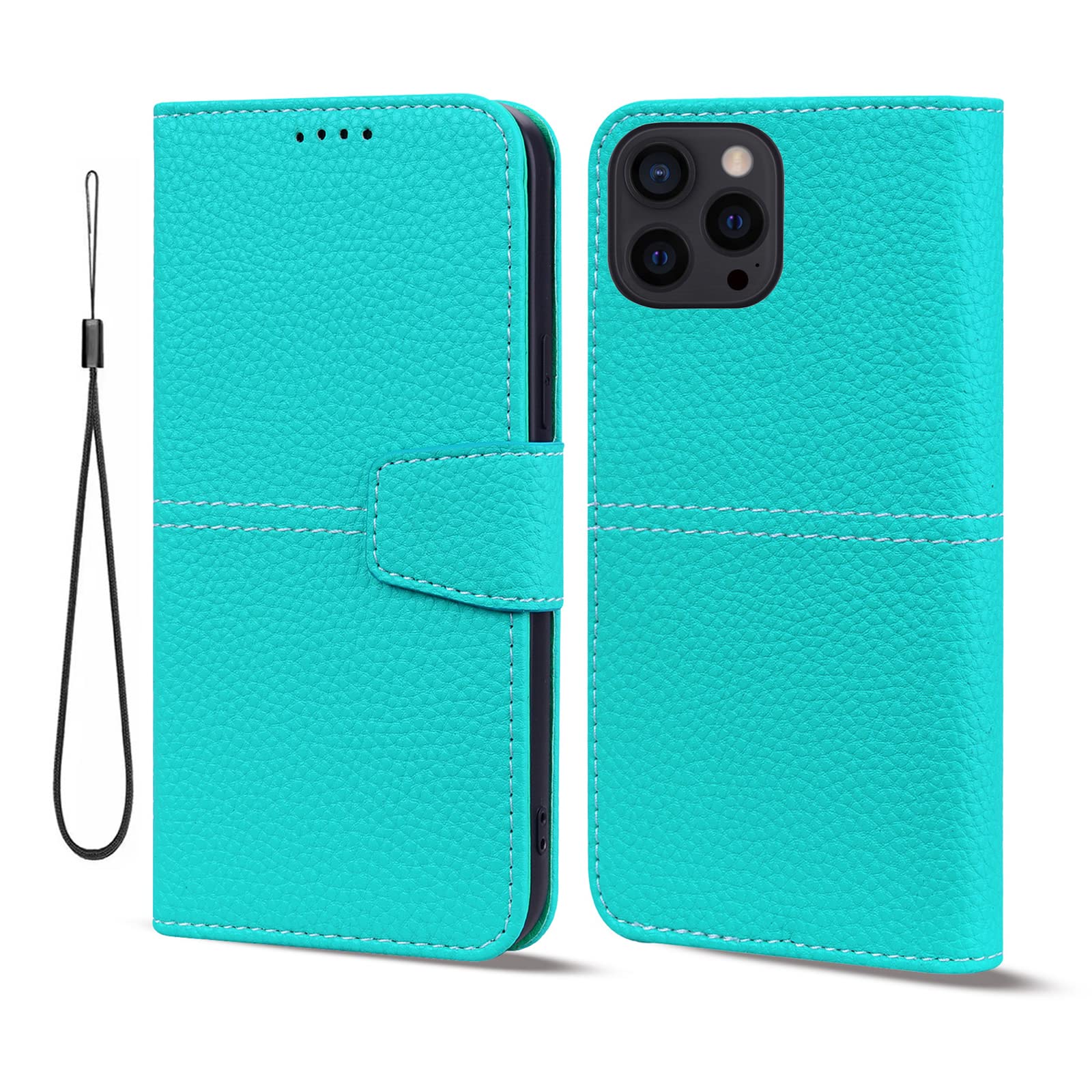 Premium JabrOn Flip Wallet Case for iPhone 14/14 Plus/14 Pro/14 Pro Max - Genuine Leather with Kickstand, Card Slots & Magnetic Closure | Shockproof TPU Interior | Perfect for Daily Use, Travel & Business (Blue, iPhone 14 Pro)