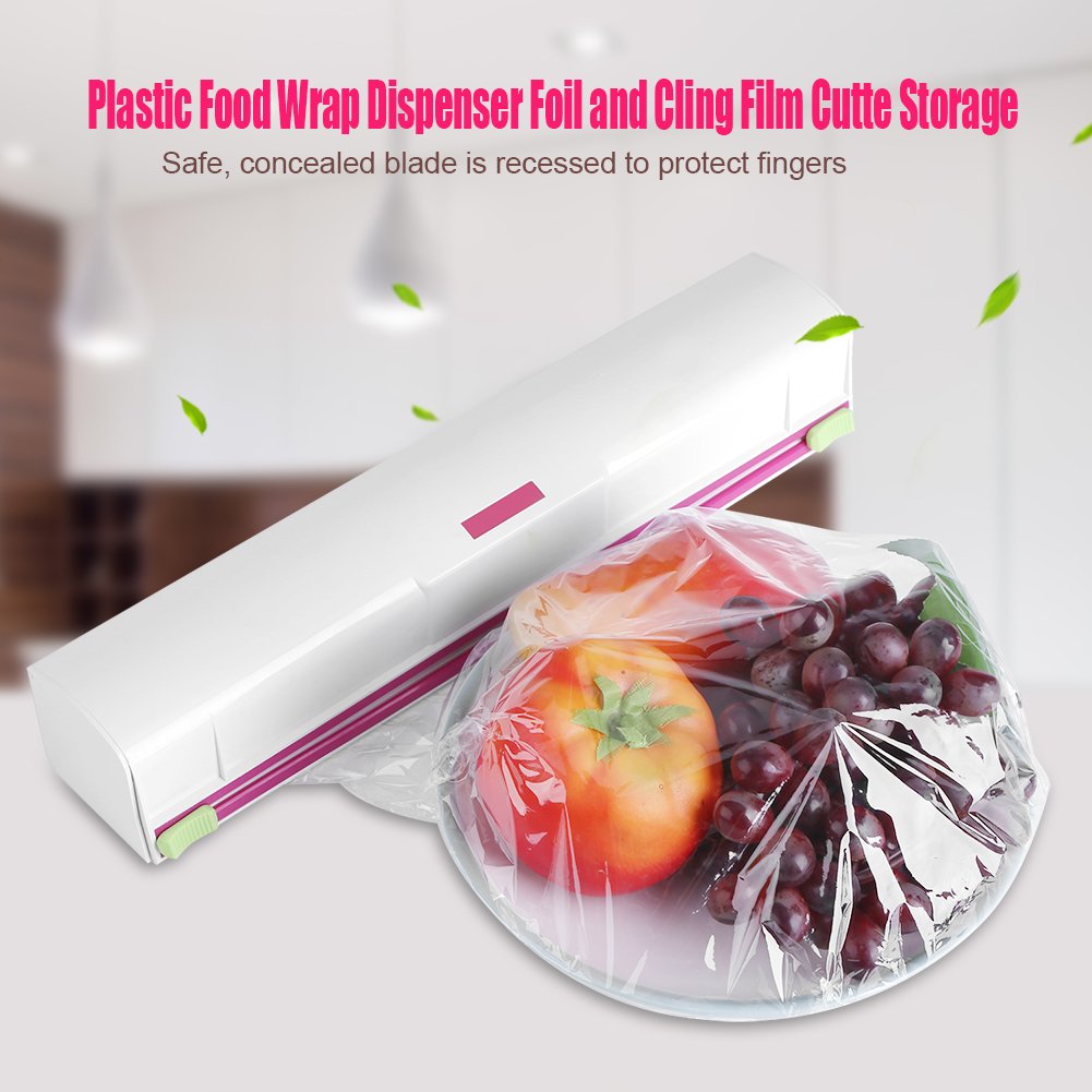 Aluminum Food Wrap Dispenser with Stainless Steel Blade - Refillable Plastic Cling Film Cutter for Kitchen, Cooking & Food Storage | Perfect for Meal Prep, Leftovers & Sandwich Wrapping