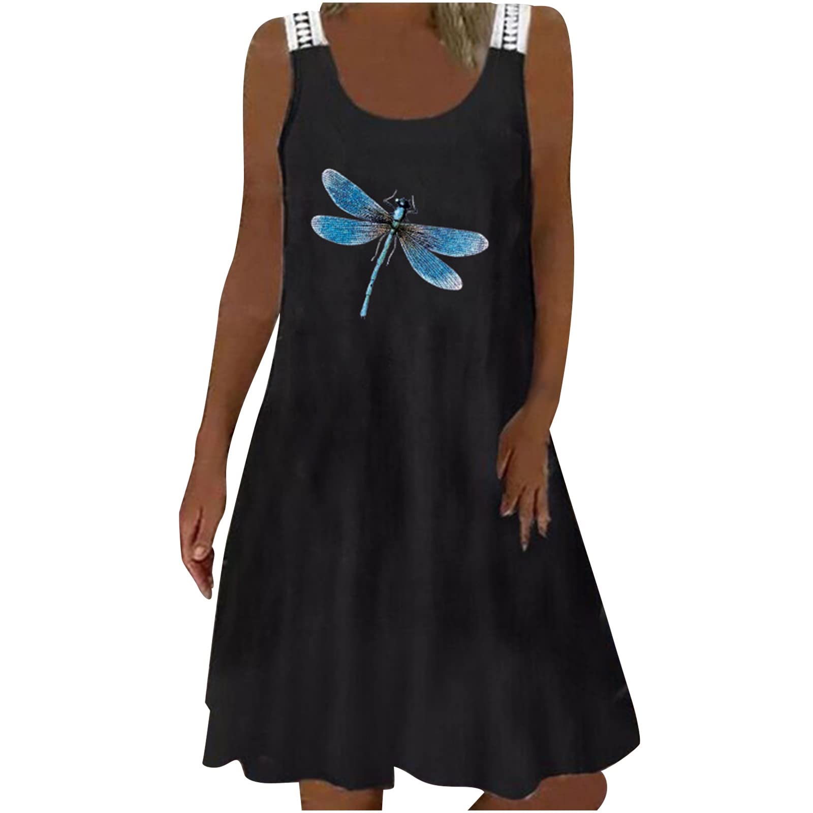 Women's Summer Casual Dress - Boat Neck Sleeveless Flowy Dress with Dandelion Print | Loose Comfortable Sundress for Beach, Vacation & Everyday Wear