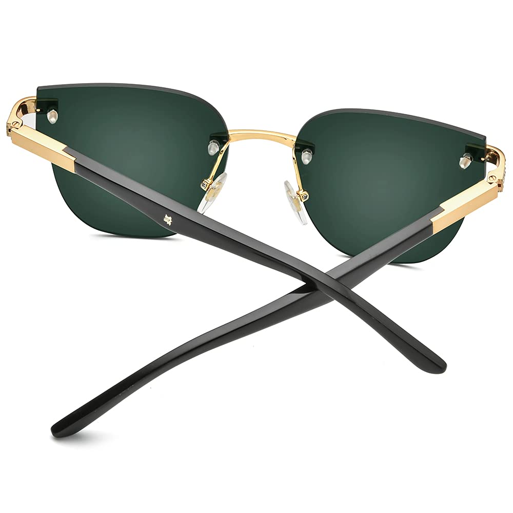100% Real Buffalo Horn Handmade Square Rimless Sunglasses for Women - Luxury Diamond-Embellished UV Protection Shades for Beach, Driving & Outdoor Fashion