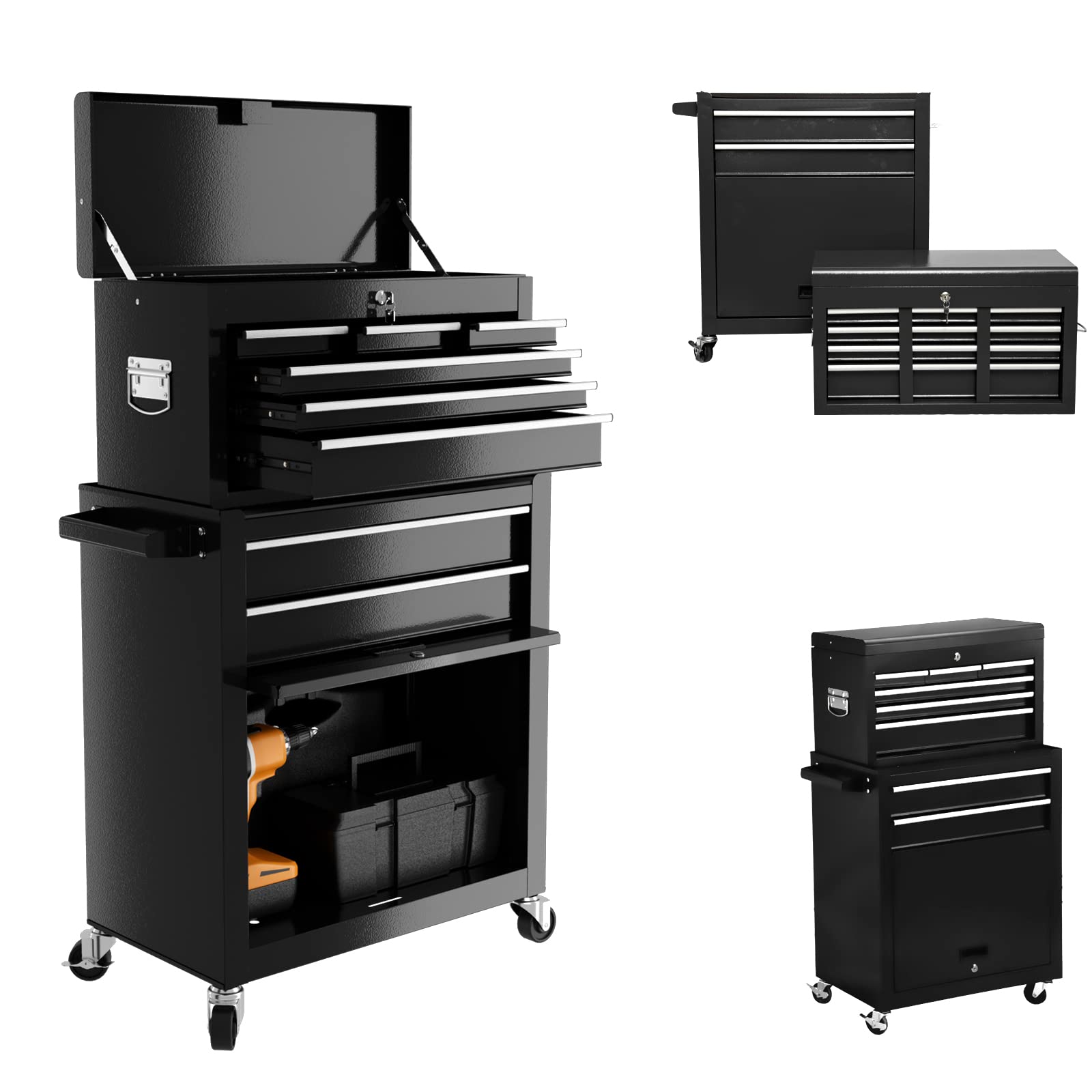8-Drawer Rolling Tool Chest with Wheels | 2-in-1 Detachable Tool Storage Cabinet with Sliding Drawers | Lockable Tool Box Organizer for Garage & Workshop | Heavy-Duty Mobile Workstation Toolbox (Orange) - Perfect for Mechanics, DIY Enthusiasts & Professional Tradesmen