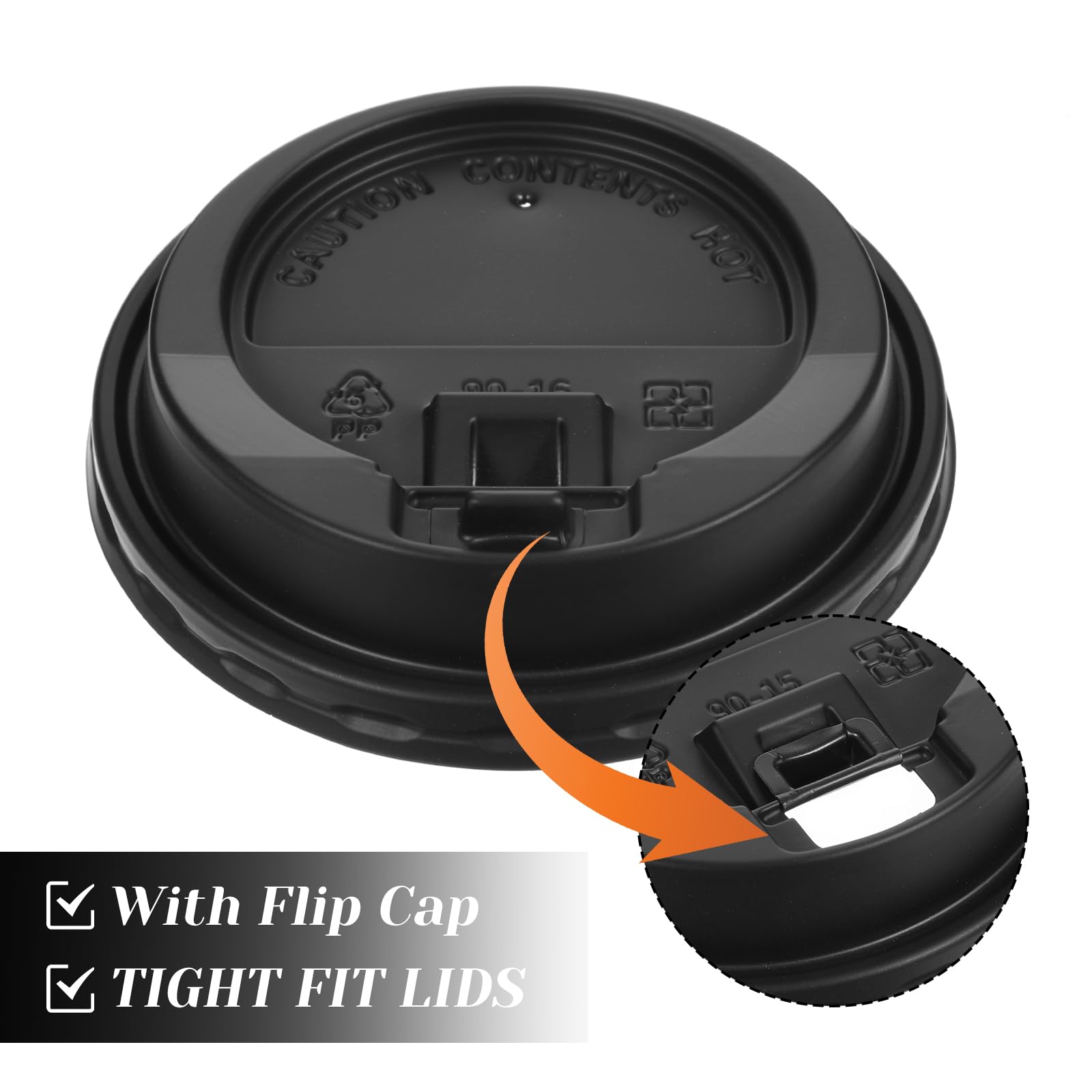 200 Pack Disposable Coffee Cup Lids - 3.54 Inches (90mm) Black Plastic Drink Covers - Fits 10/12/16/20 Oz Paper Cups - Hot & Cold Beverage Compatible - Perfect for Coffee Shops, Offices, Parties and Takeout Services