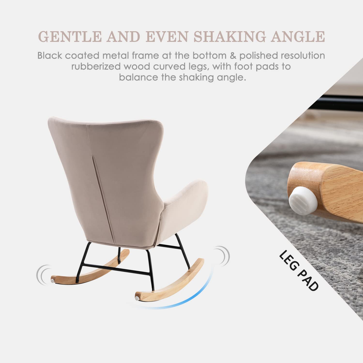 Modern Rocking Glider Chair for Nursery - High Back Support & Padded Armrests - Plush Upholstered Accent Chair for Living Room, Bedroom (Beige) | Perfect for Breastfeeding, Reading Nook & Nursery Decor