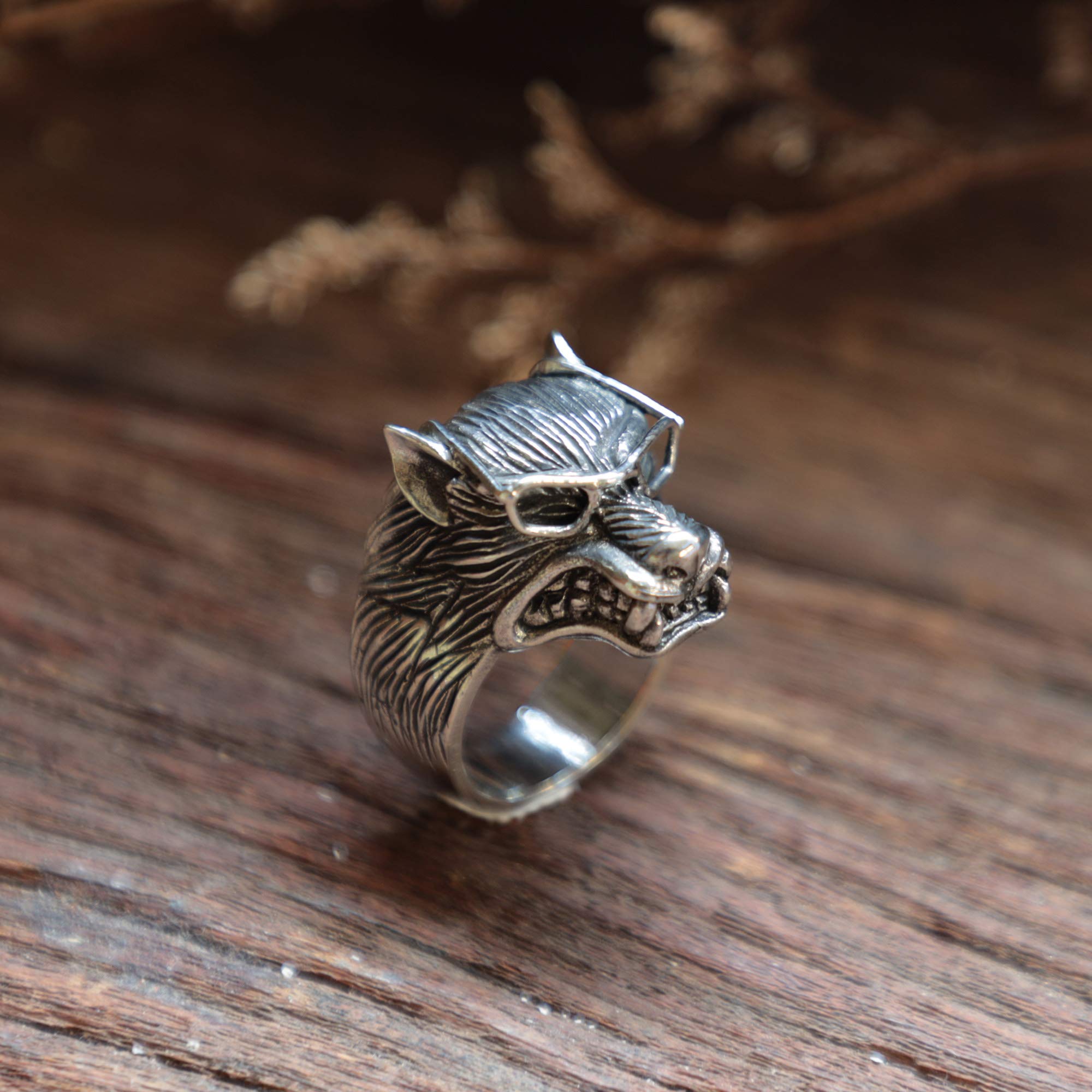 Wolf Odin Glasses Viking Ring for Men - 925 Sterling Silver Biker Skull Gothic Fox Boho Jewelry - Perfect for Viking Cosplay, Biker Fashion & Gothic Style Accessories