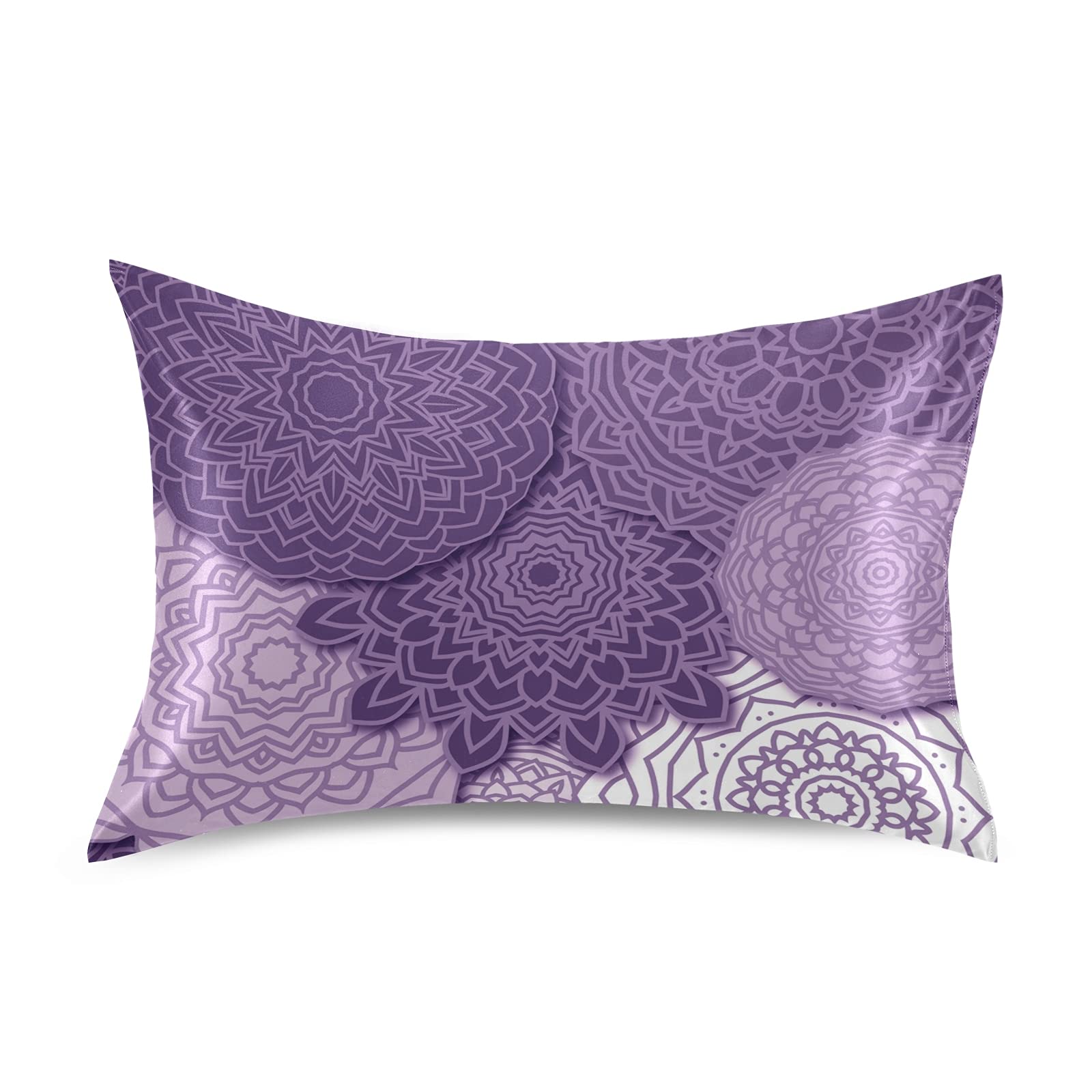 WELLDAY Purple Mandala Boho Throw Pillow Cover 20x40 Inches - Soft Satin Decorative Cushion Case for Sofa, Bed, Couch - Boho Chic Home Decor for Living Room, Bedroom & Hotel Stays - Perfect for Cozy Reading Nooks and Bohemian Interior Design