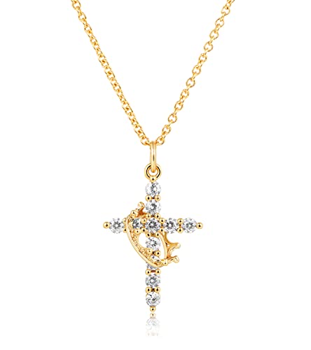 cz gold crown cross necklace