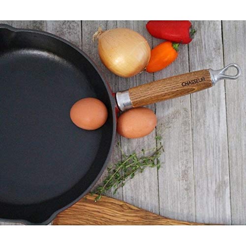 10-Inch Red French Enameled Cast Iron Fry Pan with Wooden Handle - Nonstick Skillet for Searing, Frying & Baking - Perfect for Stovetop, Oven & Camping Cookware