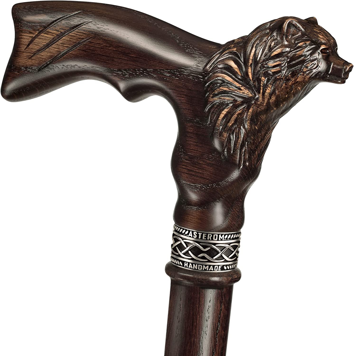 Handcrafted Grizzly Bear Walking Cane - Premium Wooden Walking Stick for Men | Unique & Stylish Mobility Aid for Hiking, Outdoor Adventures & Fashionable Support