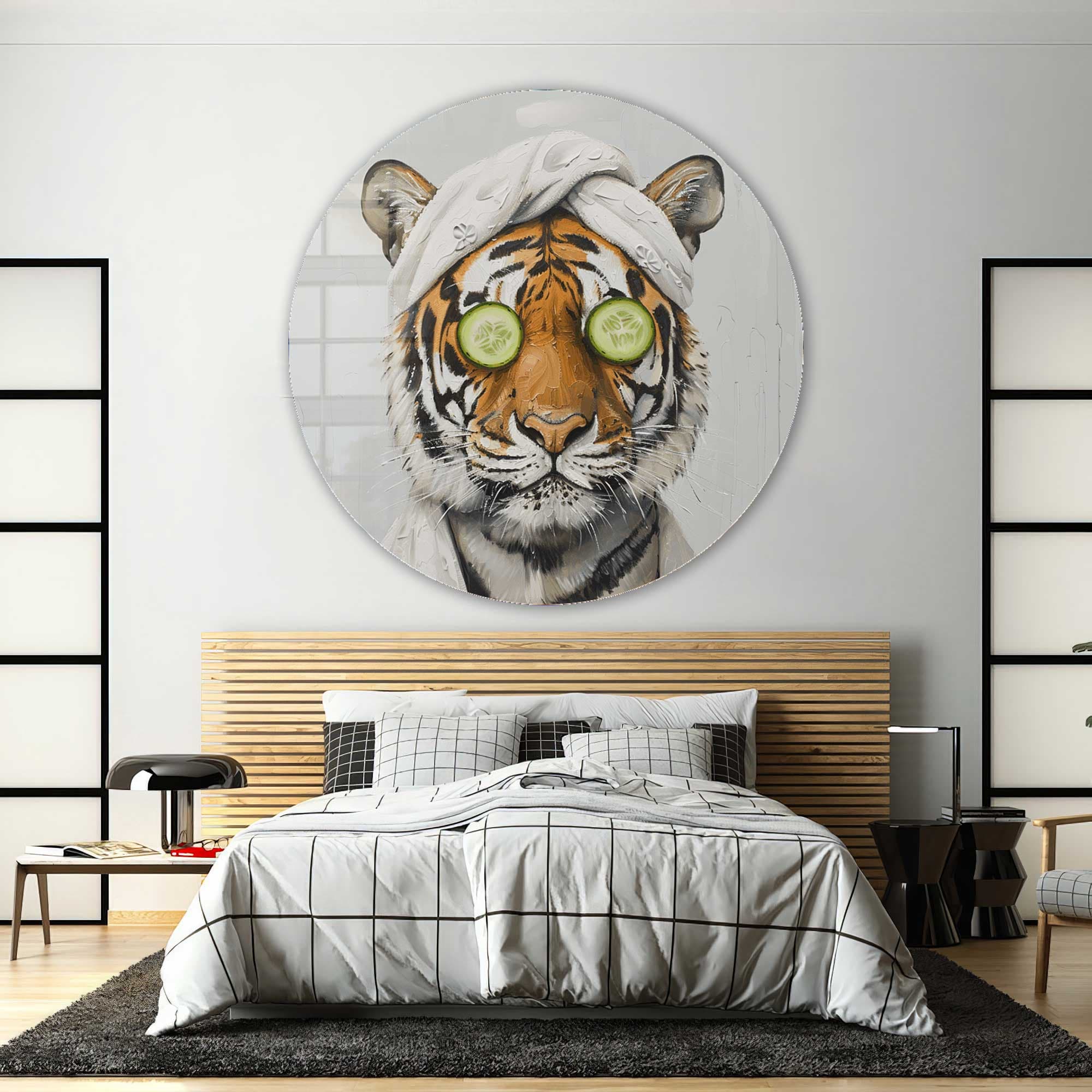 Tiger Zen Rounded Glass Wall Art - Elegant Home Decor for Living Room, Bedroom & Office - Perfect for Meditation Spaces & Modern Interiors