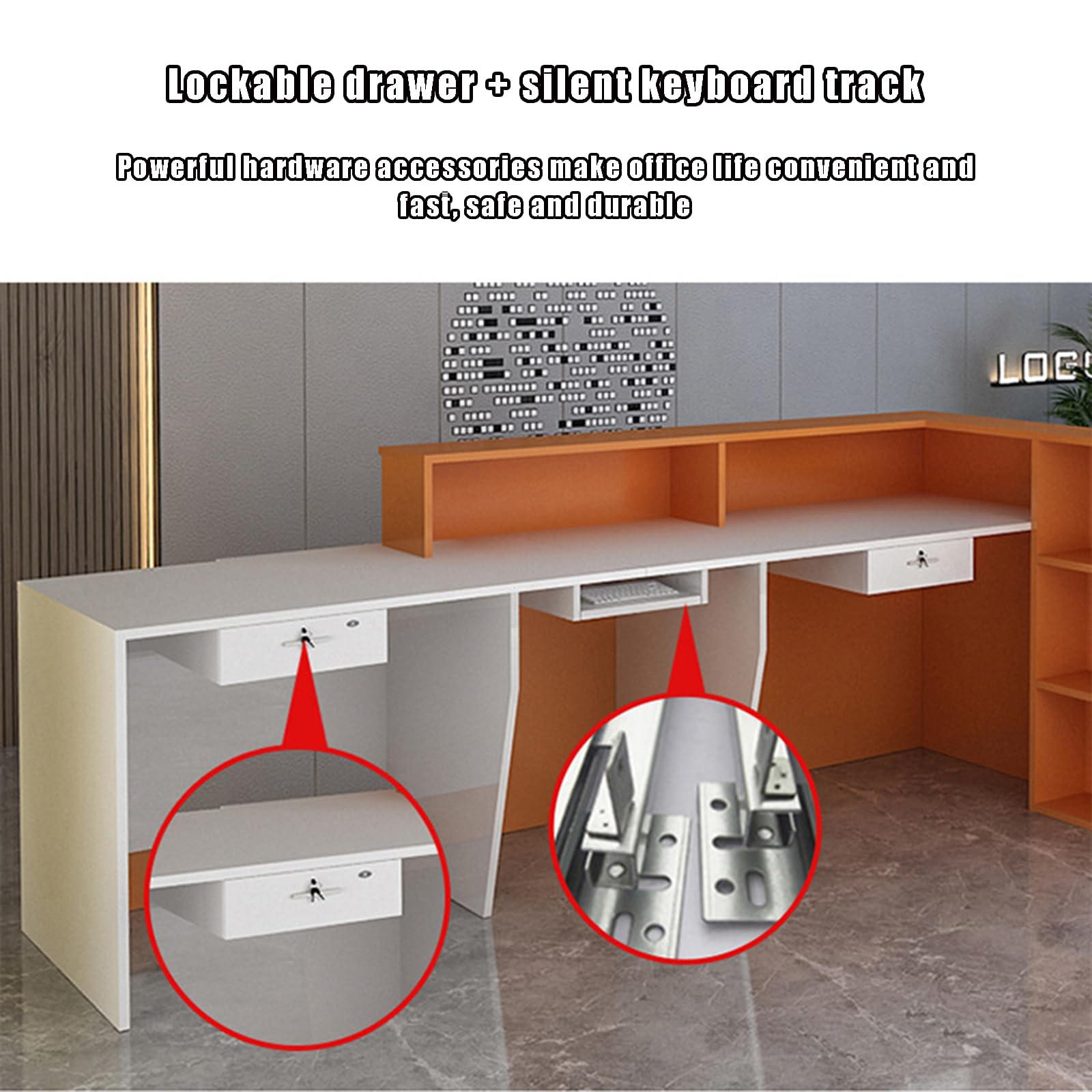 Modern Wooden Reception Desk with Lockable Drawers - 63
