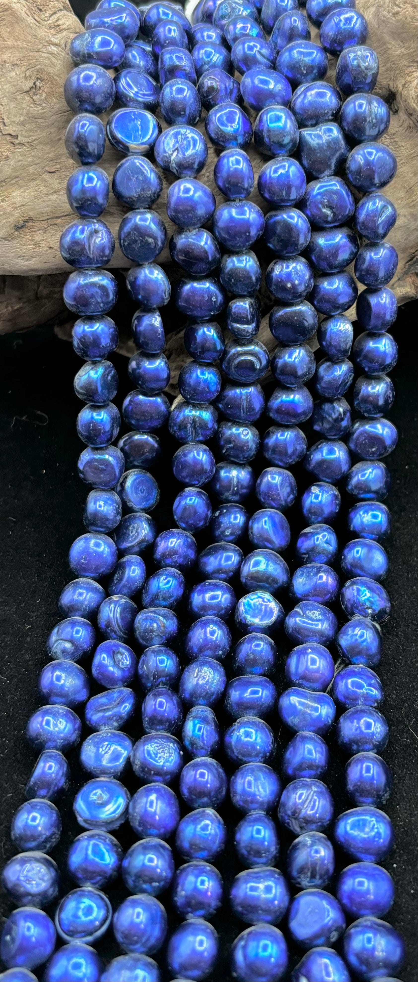 Natural Blue Freshwater Pearl Bead Strand - 16 Inch Necklace Making Supplies for Jewelry DIY, Wedding & Gift Giving