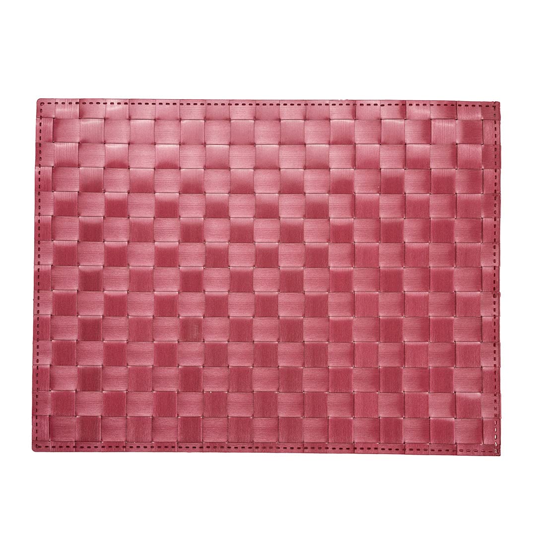 Restaurantware Macroweave 16 x 12 Inch Woven Placemats Set of 6 - Durable & Easy Clean Red Plastic Table Mats for Dining, Kitchen, Restaurants | Perfect for Everyday Use, Parties & Holiday Decor
