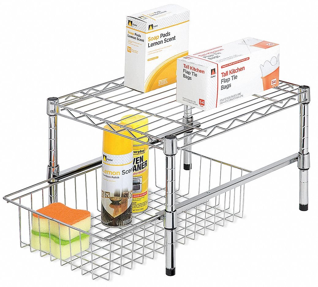 Honey-Can-Do SHF-03525 Chrome Stacking & Sliding Cabinet Organizer - 33 Pack for Kitchen, Bathroom & Office Storage Solutions