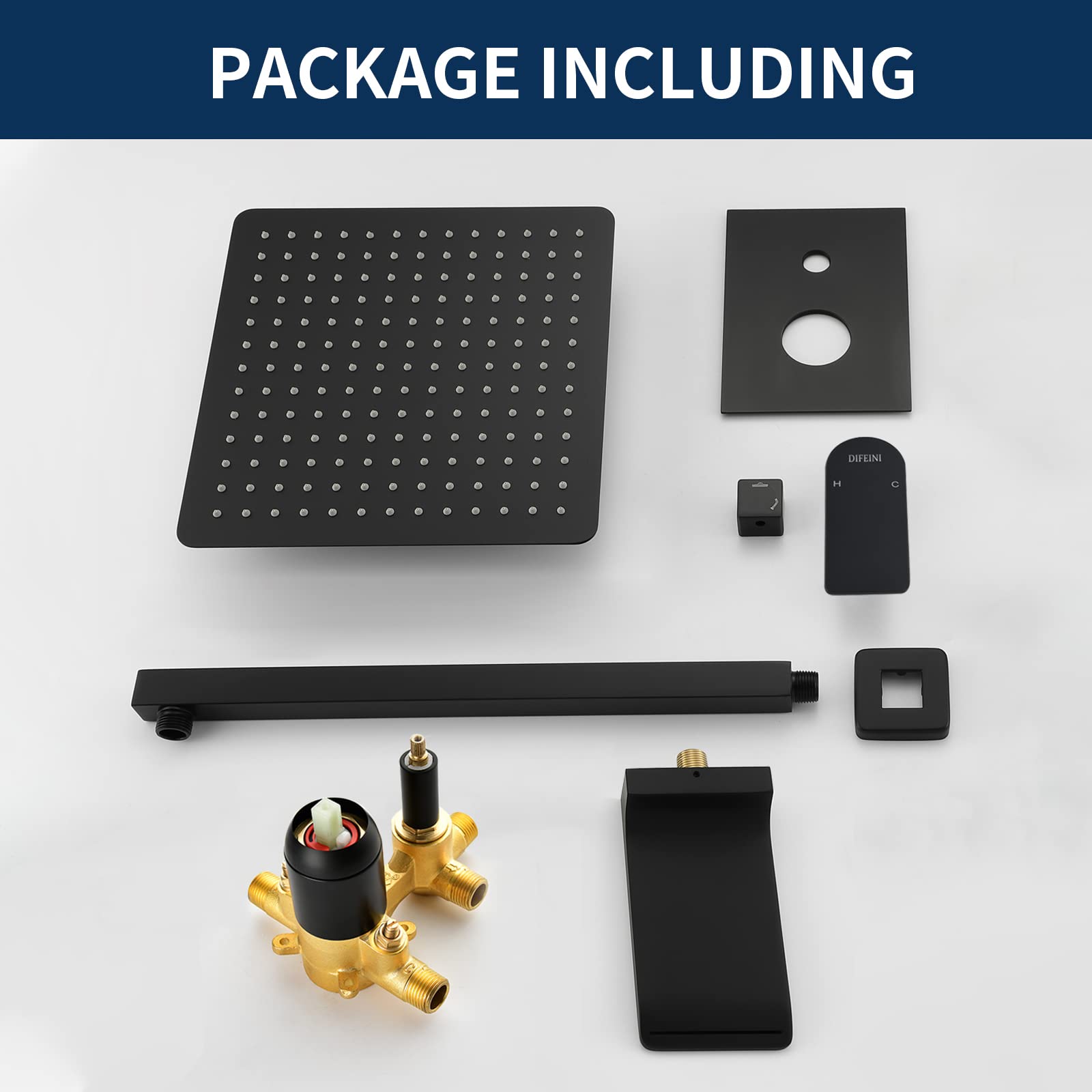 Premium Matte Black Shower Faucet Set with Waterfall Tub Spout - Complete Wall Mounted Shower System with Rough-in Valve for Bathroom Renovation | Perfect for Modern Home Spa Experience
