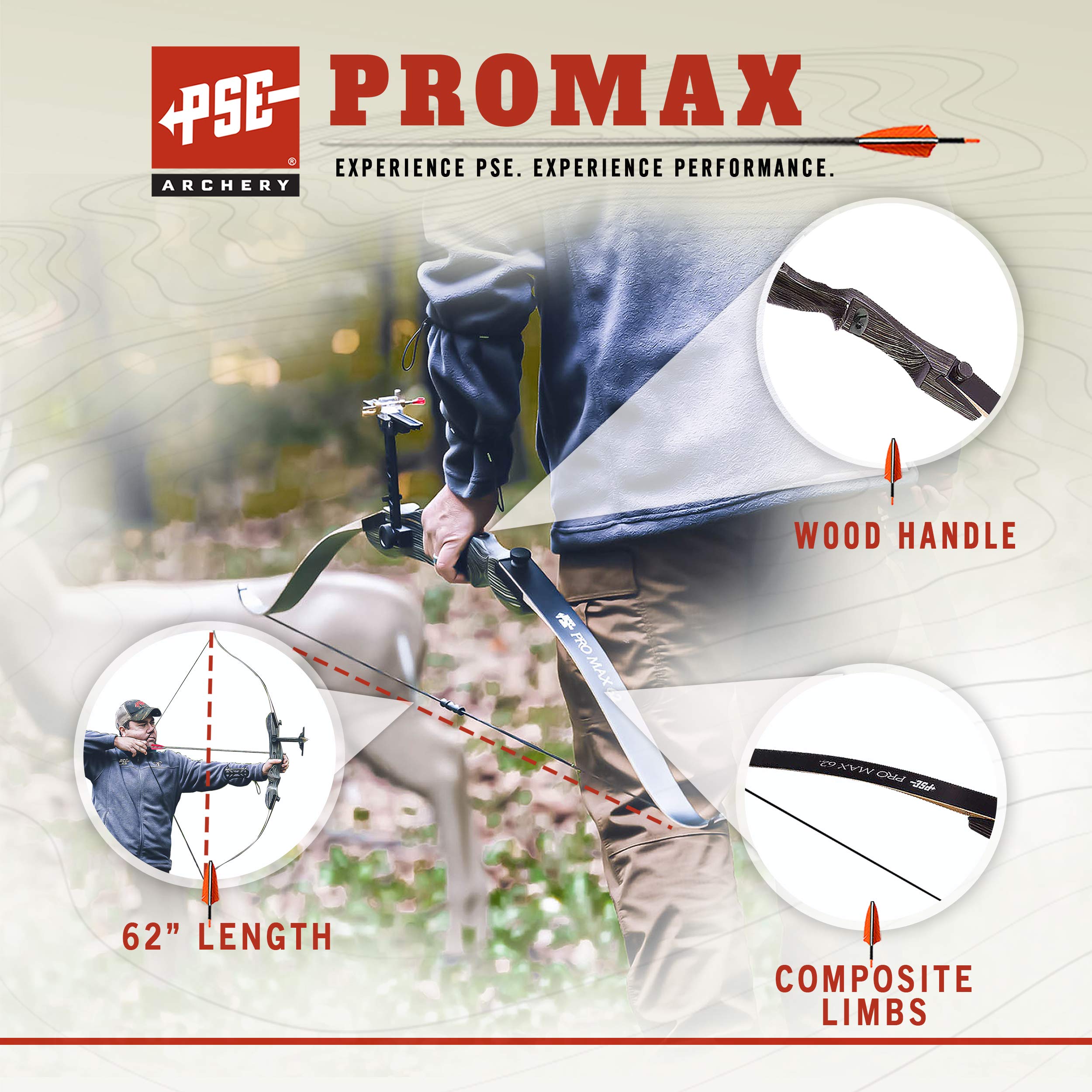 PSE Archery Pro Max Traditional Takedown Recurve Bow Set - 60