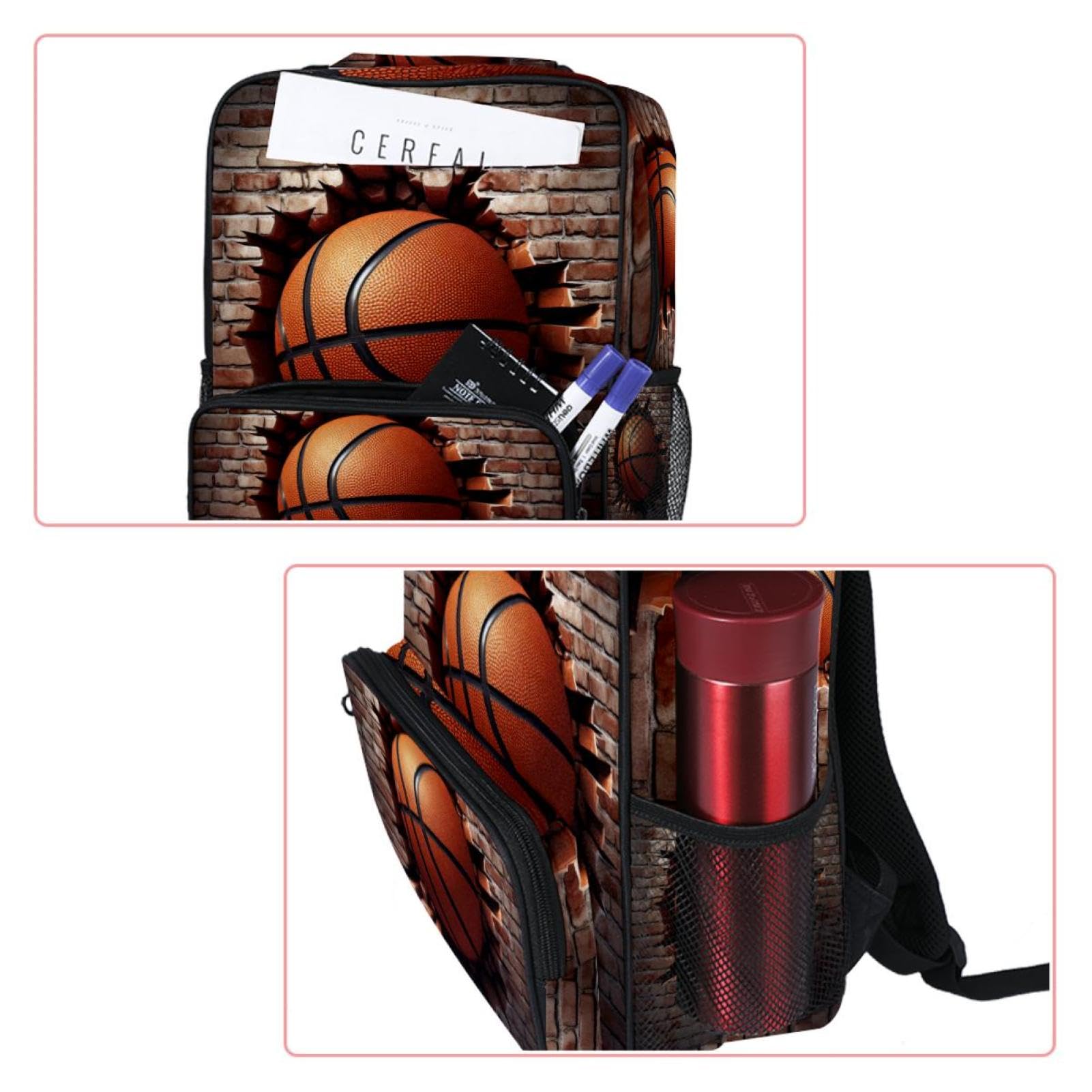 Men's & Women's Travel Backpack - Durable Ball Basketball Wall Texture Design - Perfect for Hiking, Gym, Work & School