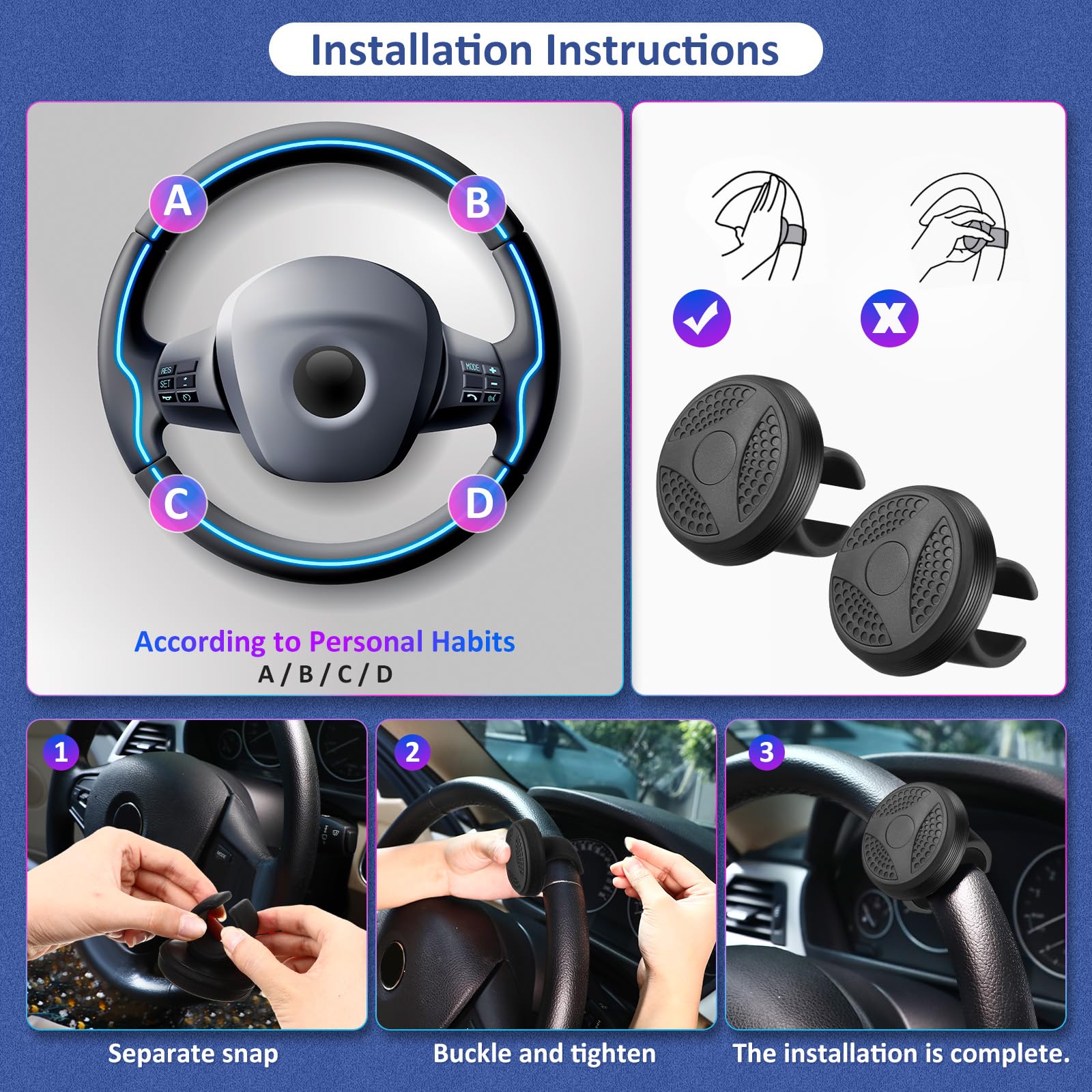 2-Piece Steering Wheel Spinner Knob - 360° Rotation Suicide Knob for Cars, Trucks, Tractors, Boats & Golf Carts | Easy One-Hand Steering Accessory for Off-Road, Farm & Marine Use