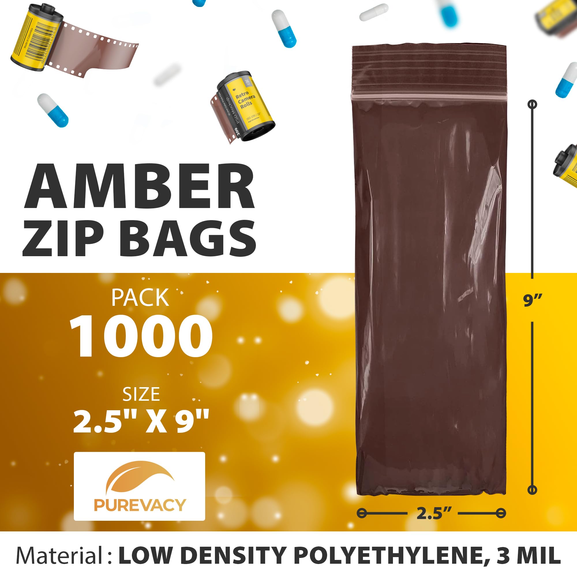 Amber Reclosable Plastic Zip Bags 2.5