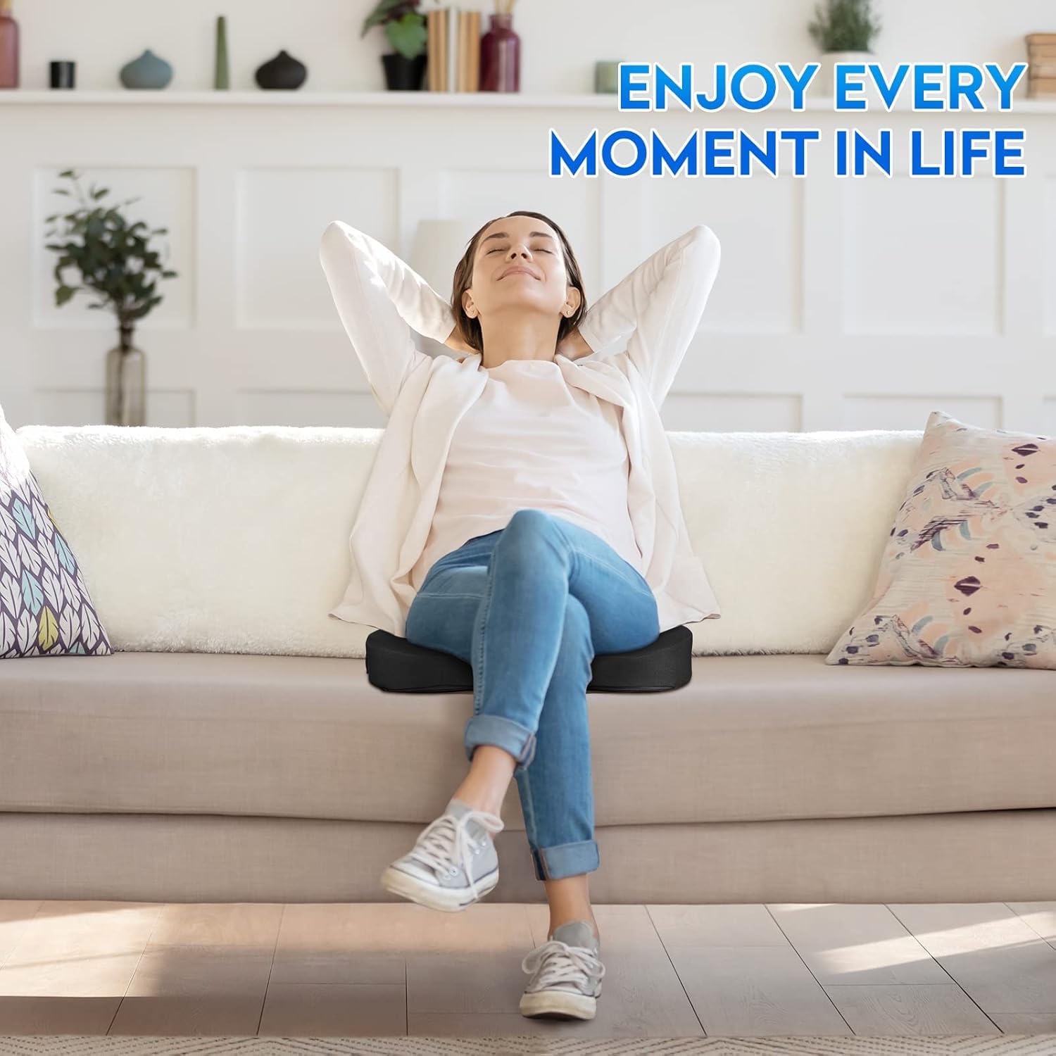 **Extra Large Memory Foam Seat Cushion for Office Chair, Car, Airplane & Wheelchair - Non-Slip Comfort Pad for Desk, Bleachers & Travel - Black (Ideal for Long Sitting, Back Pain Relief & Pressure Relief)**