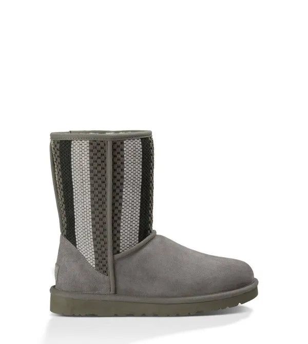 Ugg Classic Short Woven Suede Boots for Women - Comfortable Winter Shoes with Soft Sheepskin Lining - Perfect for Casual Outfits, Snow Days & Cozy Indoor Wear