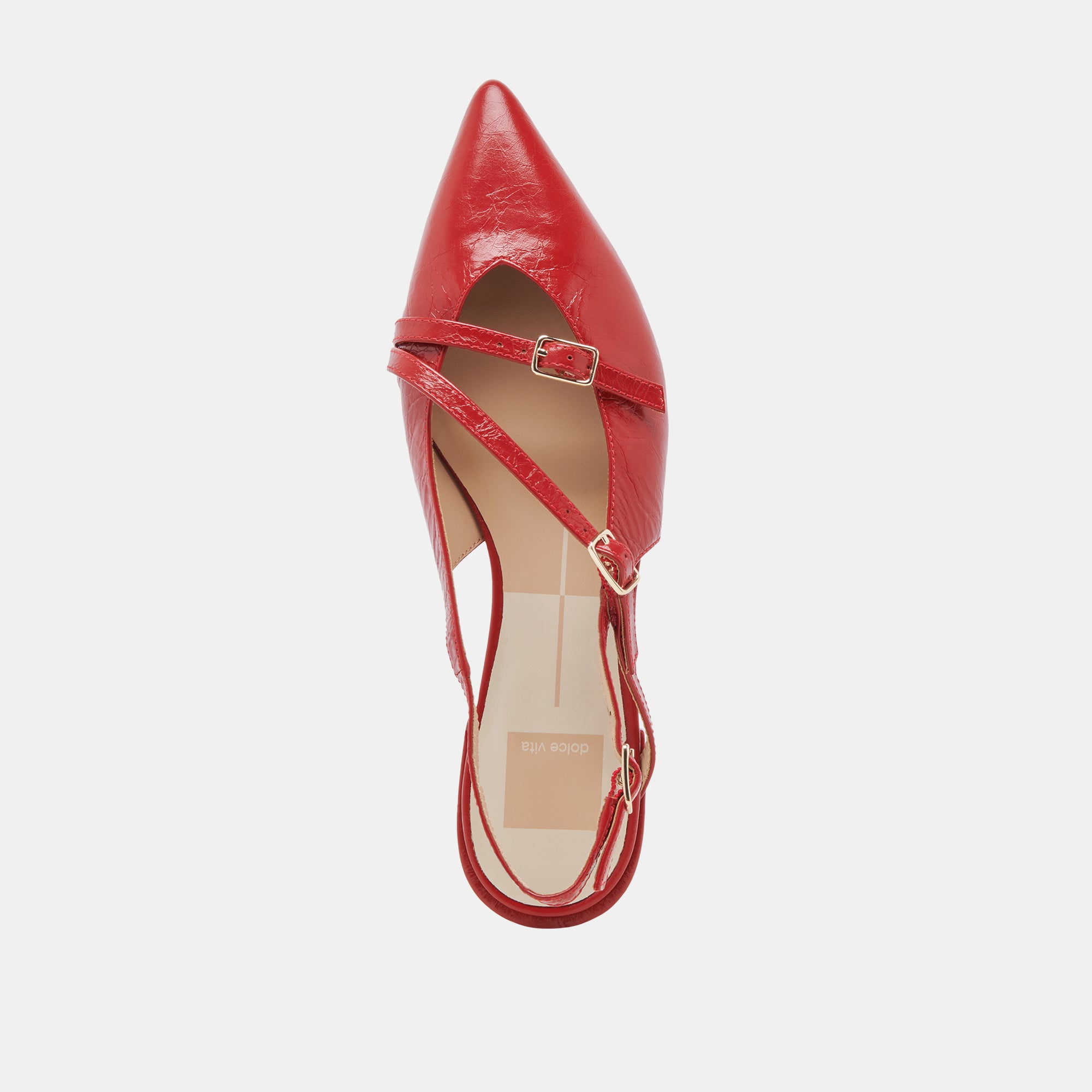 PAMLA Women's Wide Red Crinkle Patent Leather Flats - Comfortable Slip-On Shoes for Work, Office & Casual Wear
