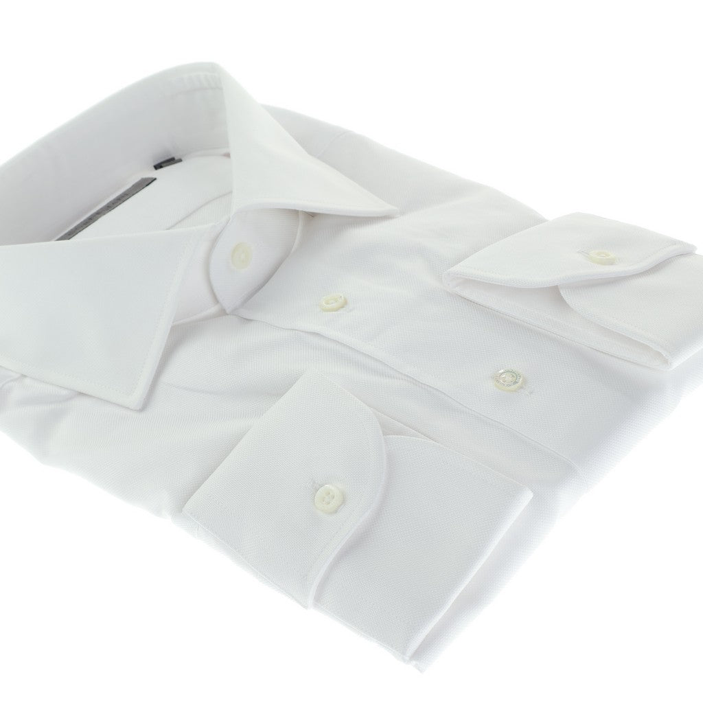CORNELIANI Men's Tailored Fit White Cotton Oxford Dress Shirt with Single Cuff - Perfect for Business Meetings & Formal Occasions