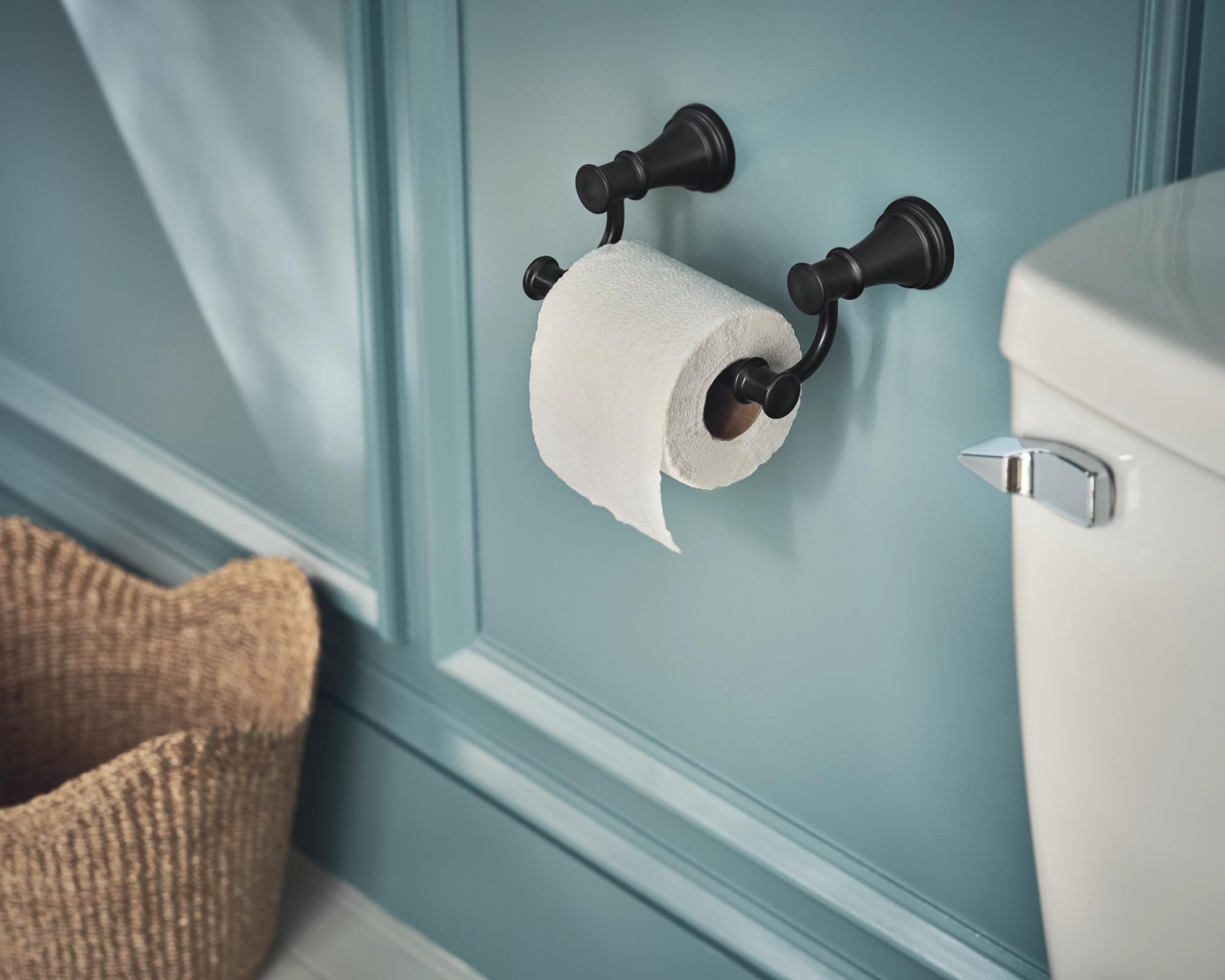 Moen YB6408BL Belfield Pivoting Toilet Paper Holder - Chrome Bathroom Tissue Roll Dispenser for Modern Homes & Apartments - Perfect for Powder Rooms, Guest Baths & Master Suites
