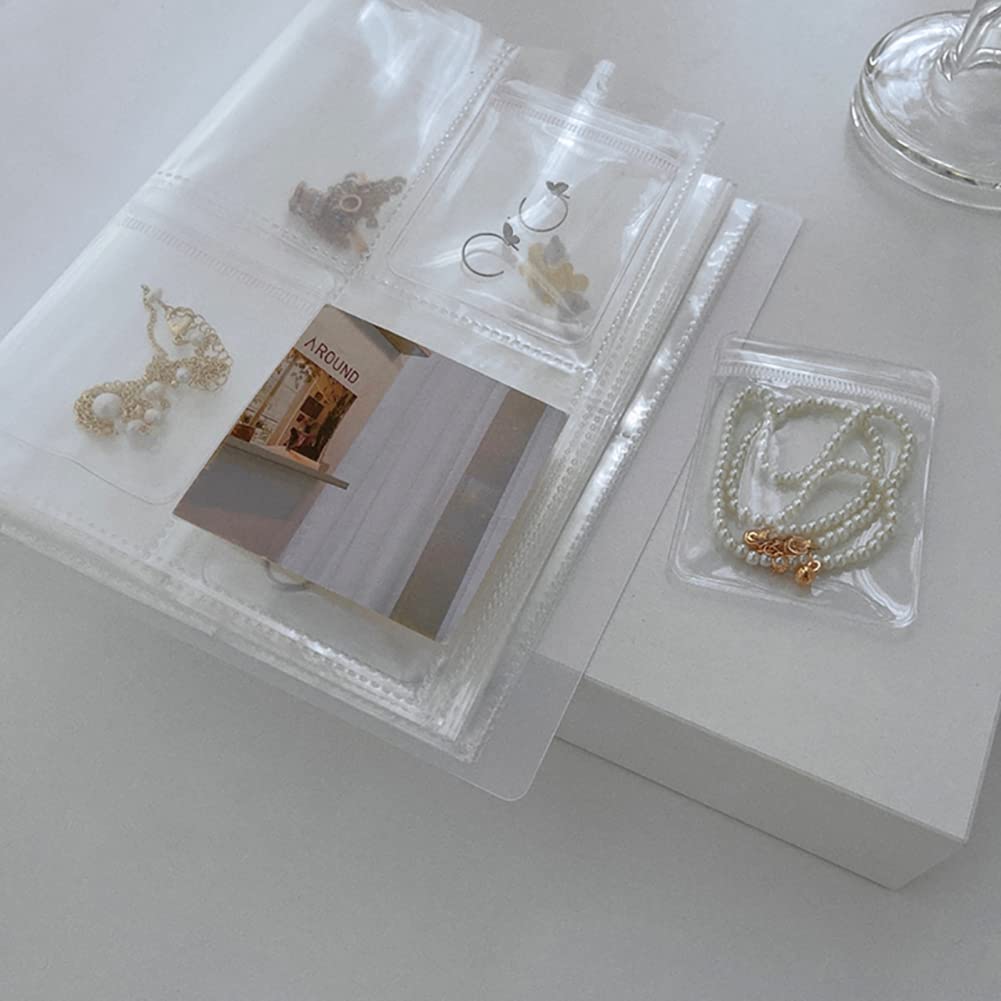 HOMU Clear Jewelry Organizer Book - Transparent Jewelry Storage Album for Earrings, Rings, Necklaces & Bracelets - 60 Seal Bags for Travel, Home & Retail Display