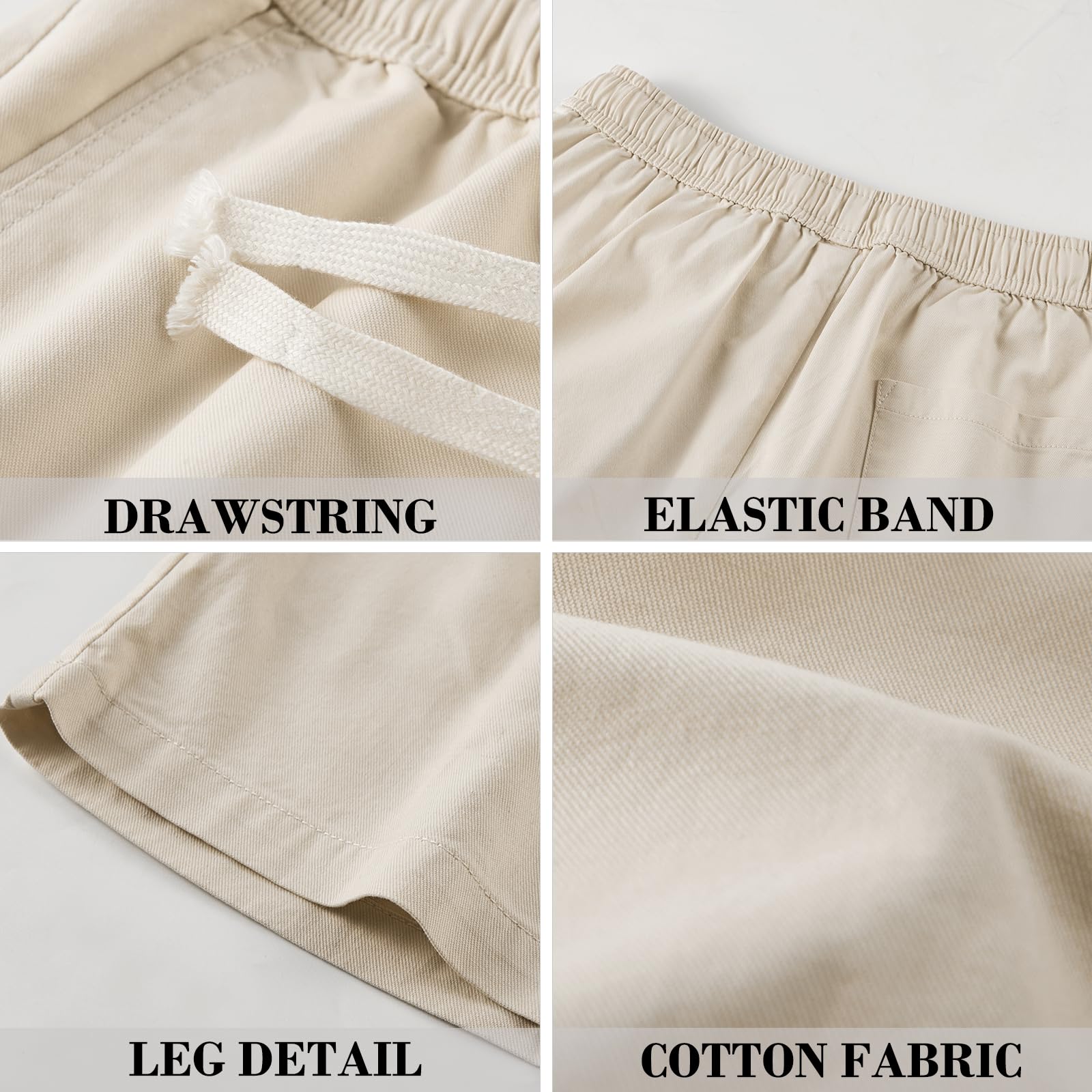 **MSMSSE Men's Cargo Shorts with Elastic Waist & Drawstring - Breathable Cotton Summer Casual Shorts for Work, Gym, Hiking & Outdoor Activities**