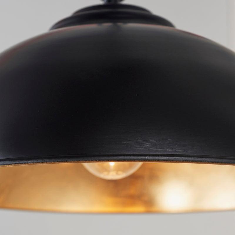 Coleman Gloss Black & Gold Leaf Finish Pendant Ceiling Light - Modern Chandelier for Dining Room, Kitchen Island & Bedroom Lighting